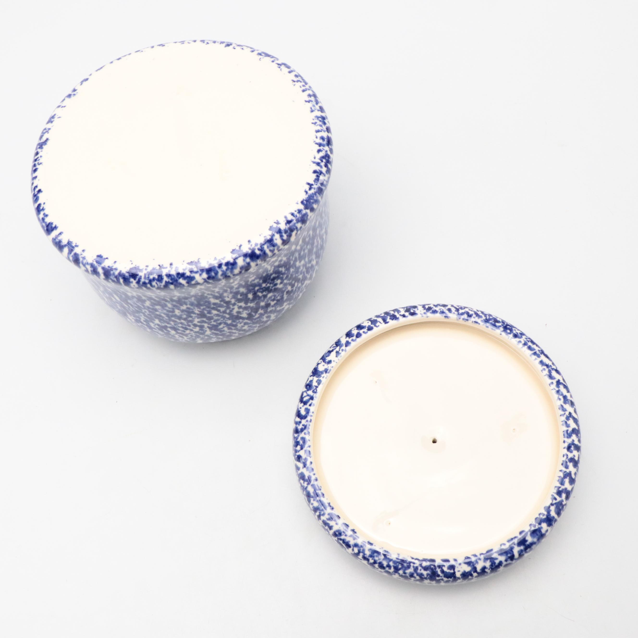 Blue and White Splatter Pattern Ceramic Food Canisters