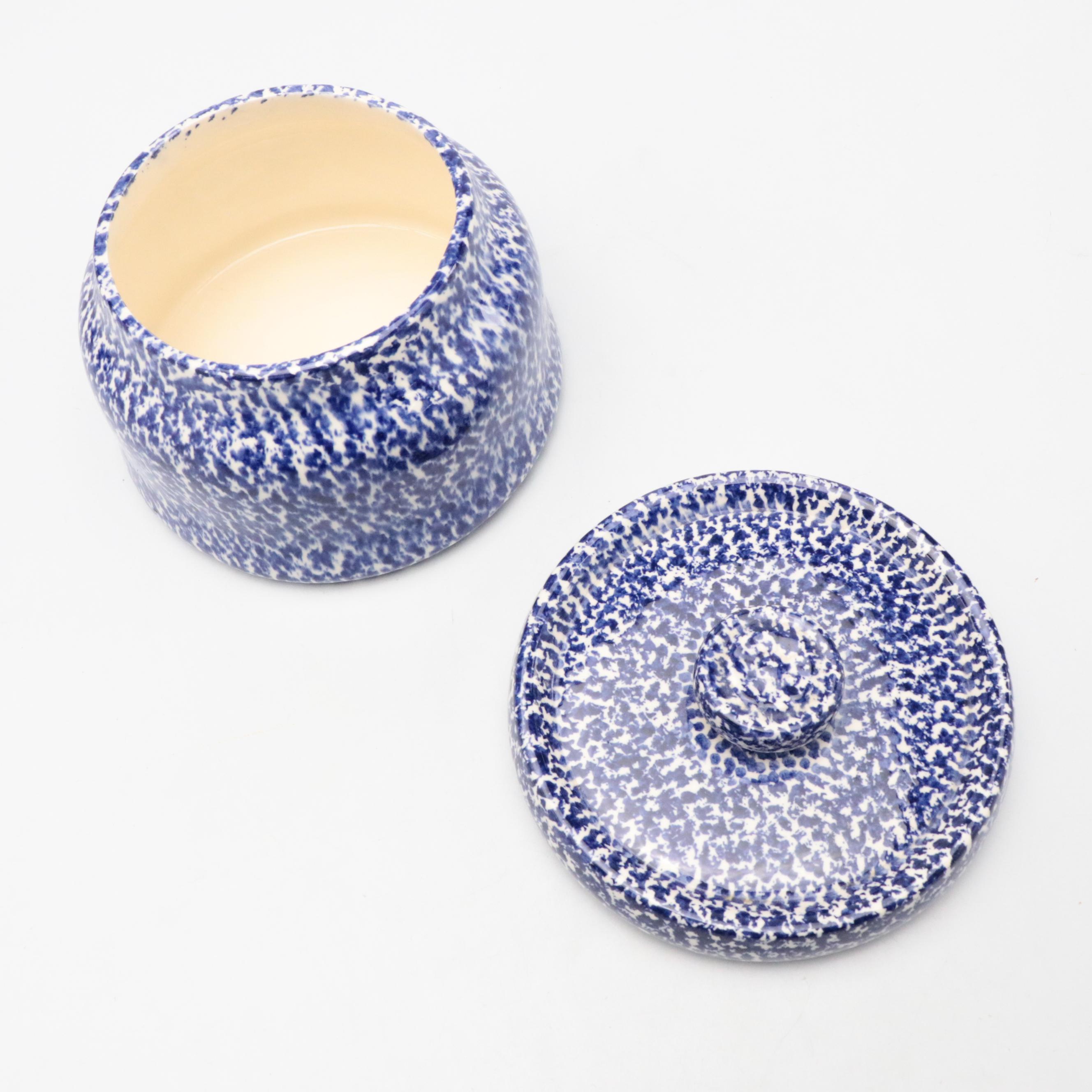 Blue and White Splatter Pattern Ceramic Food Canisters