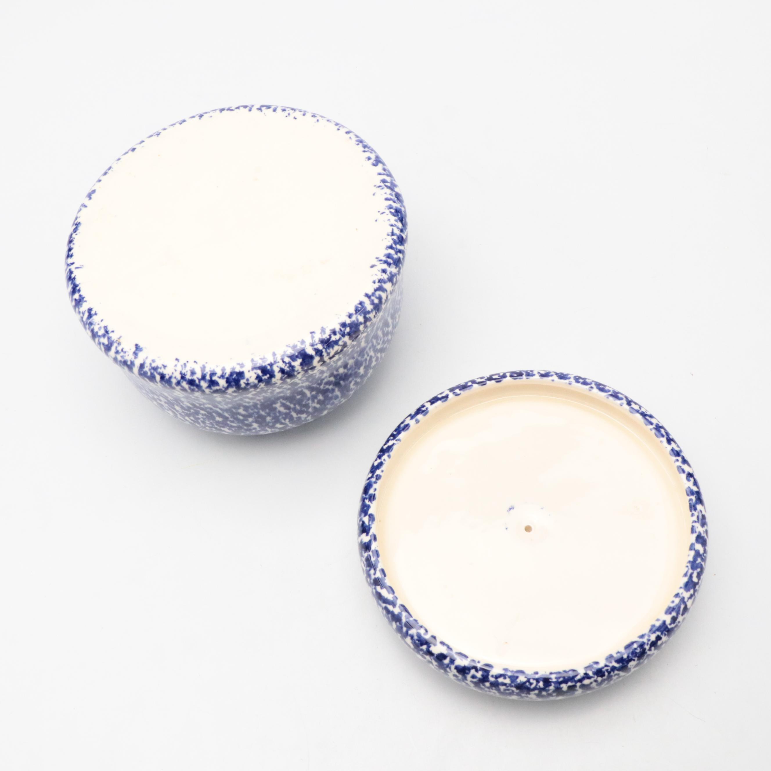 Blue and White Splatter Pattern Ceramic Food Canisters