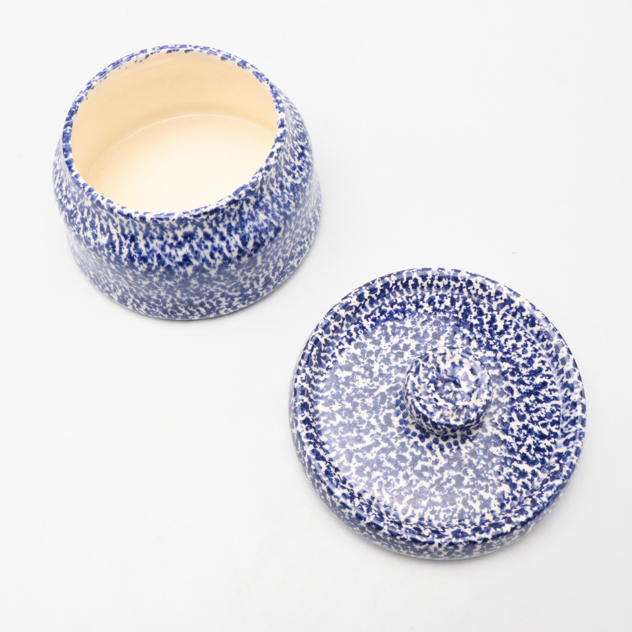 Blue and White Splatter Pattern Ceramic Food Canisters