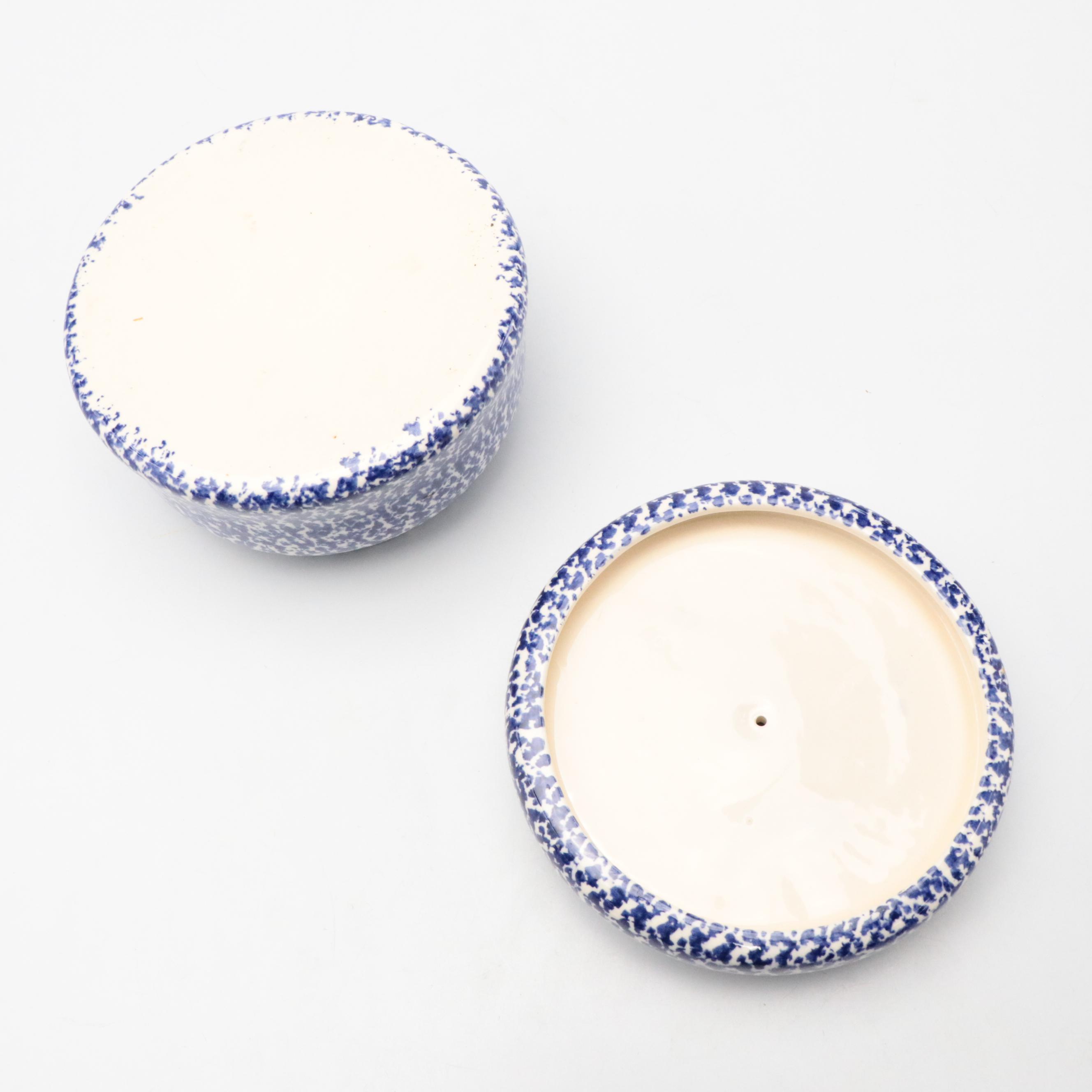 Blue and White Splatter Pattern Ceramic Food Canisters