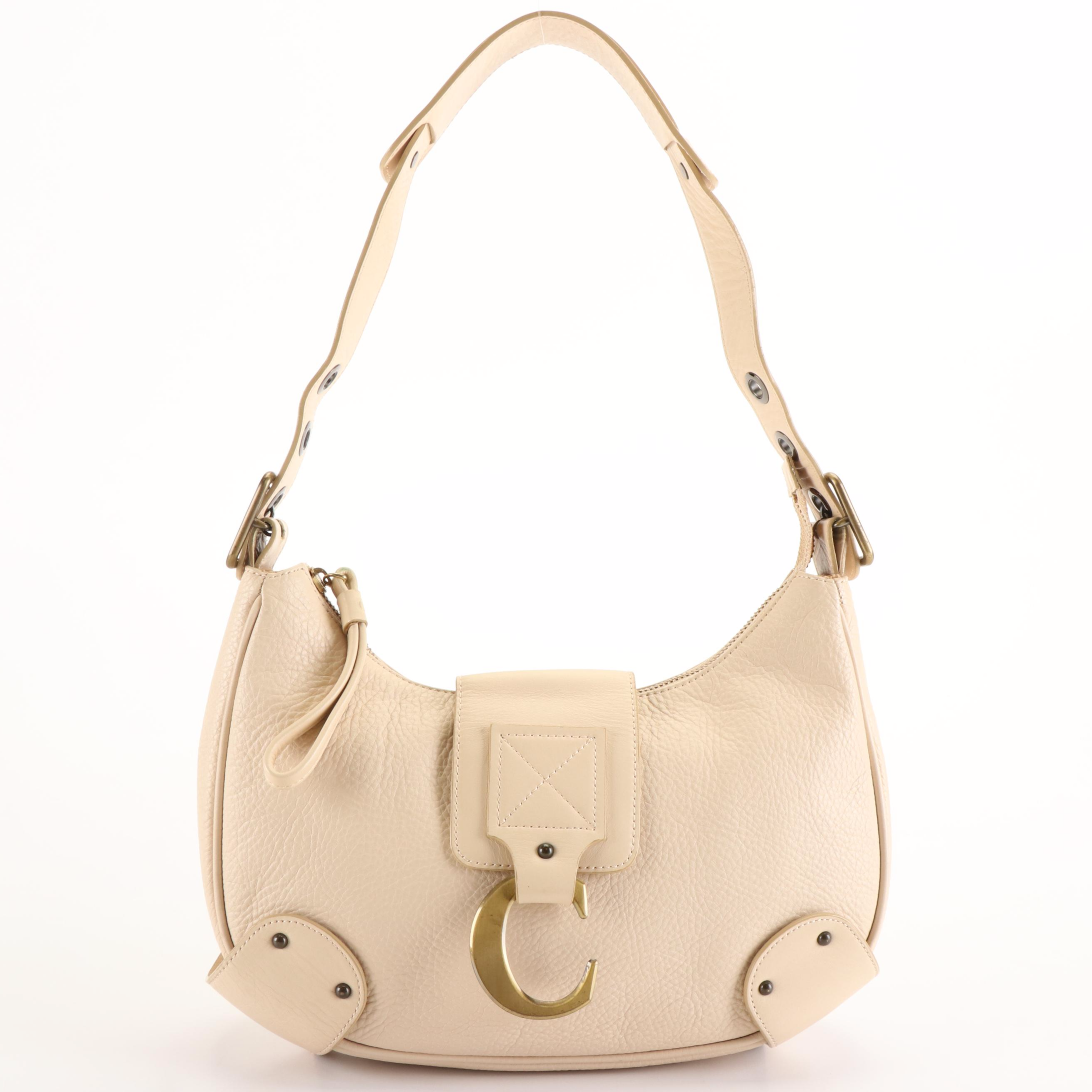 Chloé Roy Signature C Shoulder Bag in Cream Leather