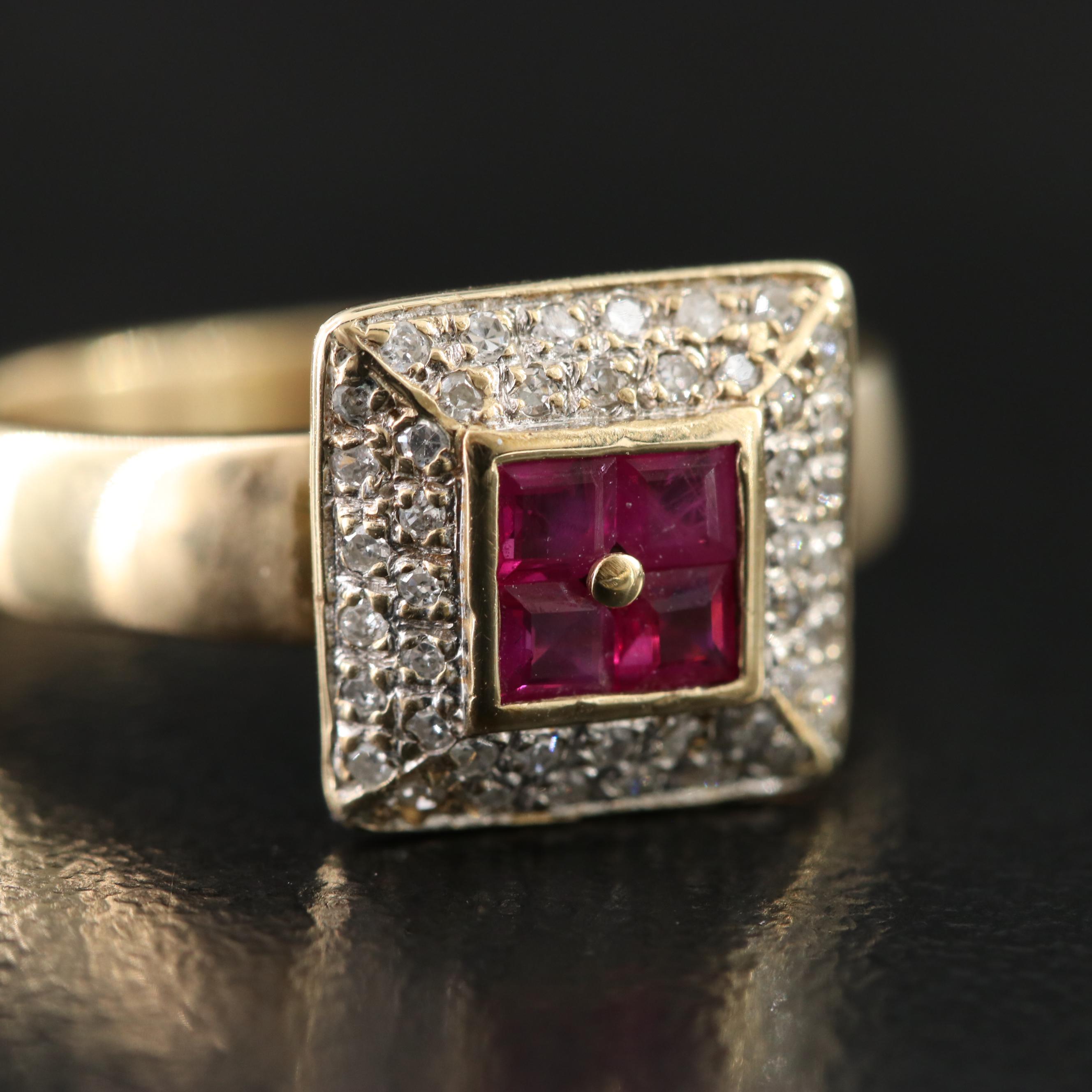 10K Ruby and Diamond Square Ring