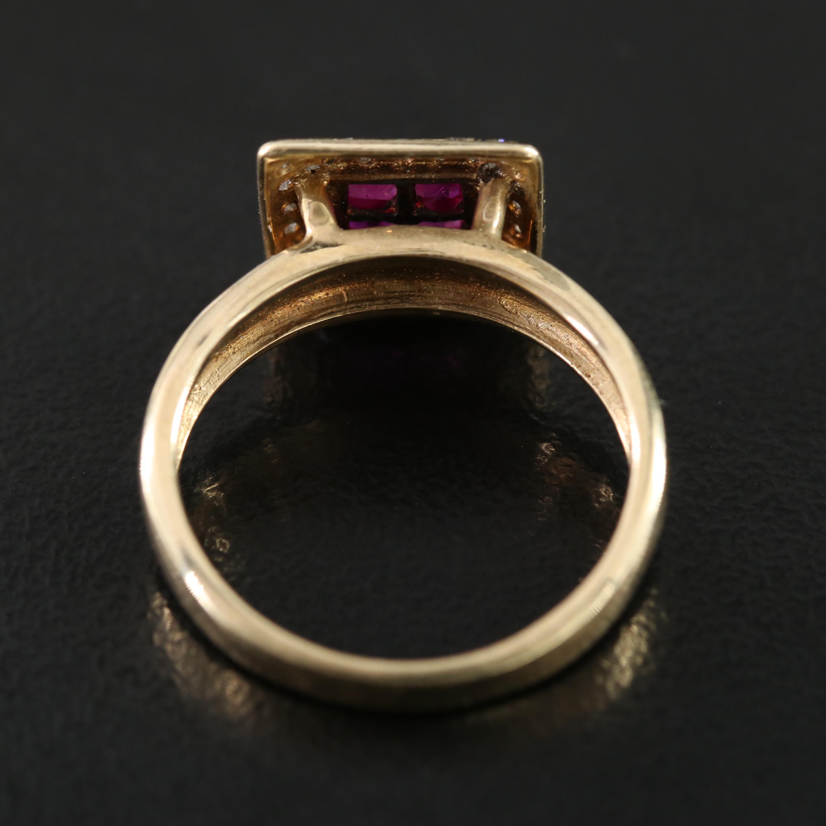10K Ruby and Diamond Square Ring