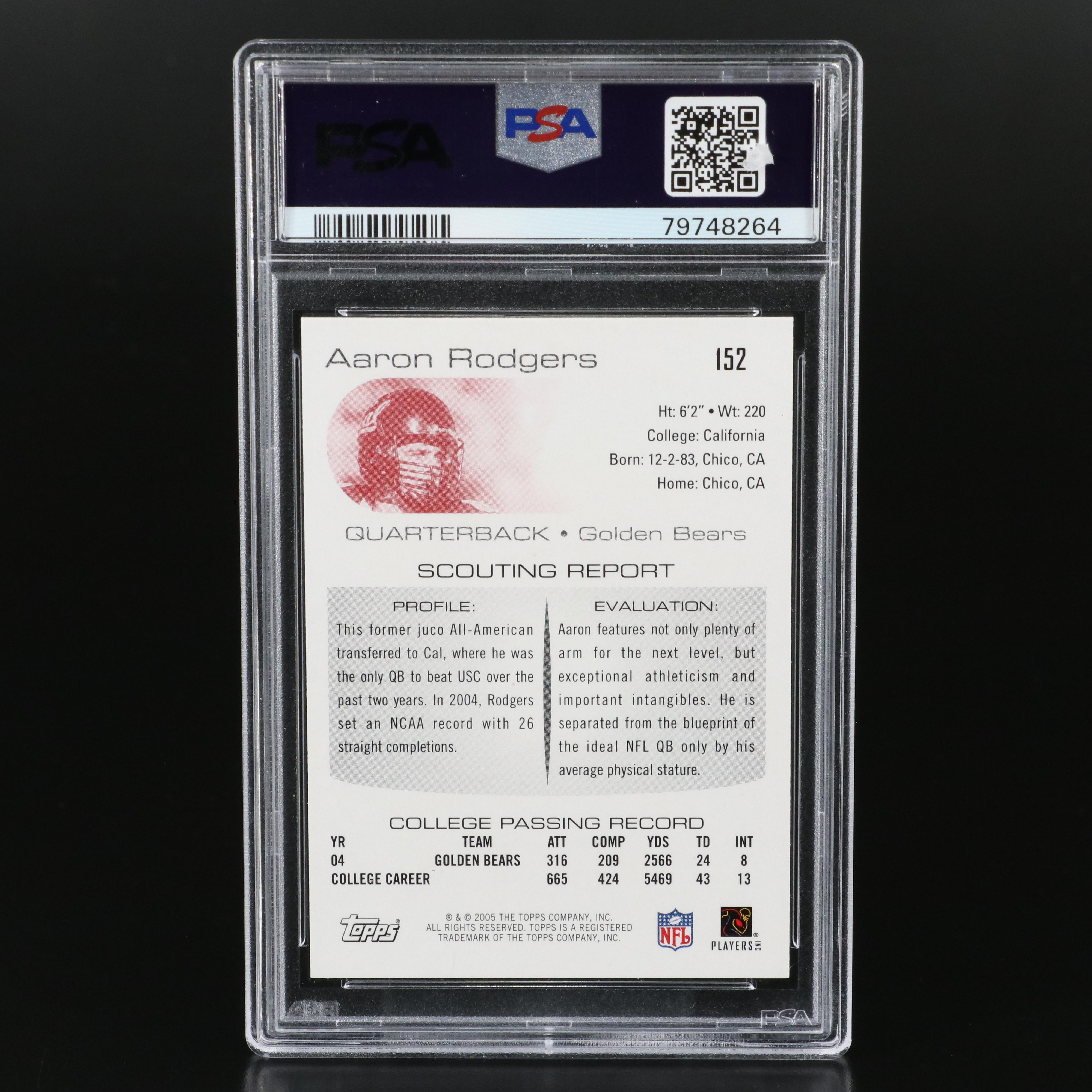 2005 Topps Draft Picks Aaron Rodgers Rookie Football Card Graded PSA 9