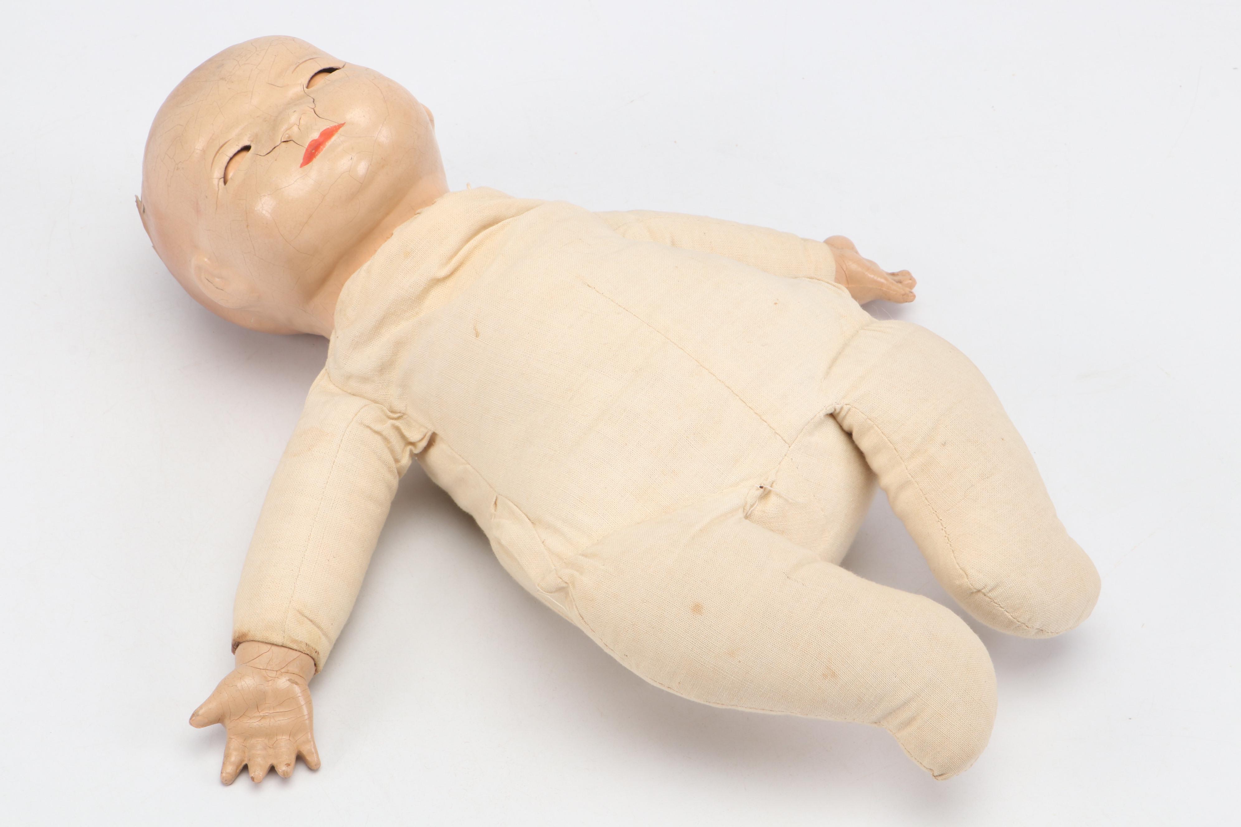 Borgfeldt Bye-Lo Baby Doll, Balos Porcelain Doll and Fabric Raggedy Ann Doll