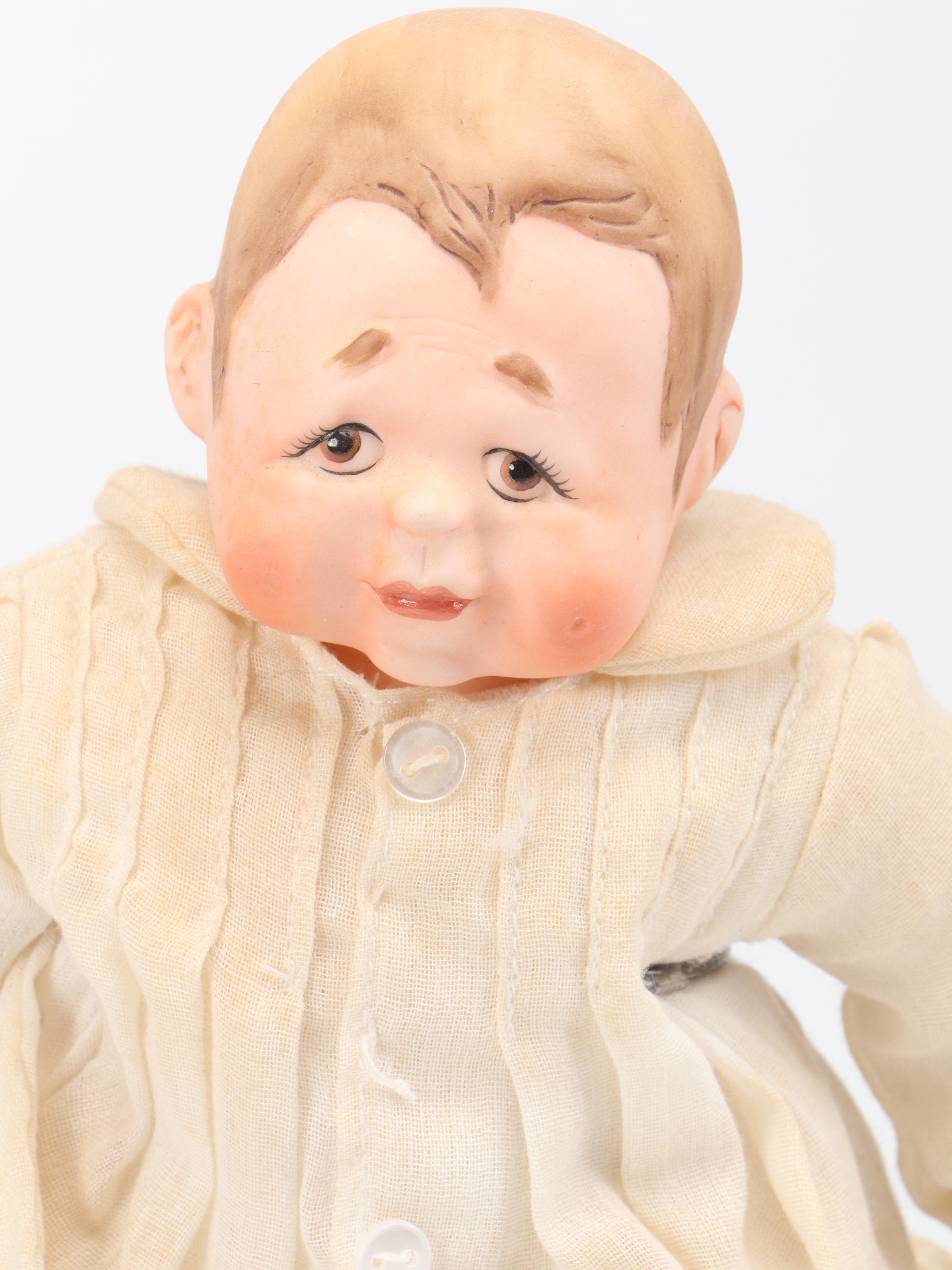 Borgfeldt Bye-Lo Baby Doll, Balos Porcelain Doll and Fabric Raggedy Ann Doll