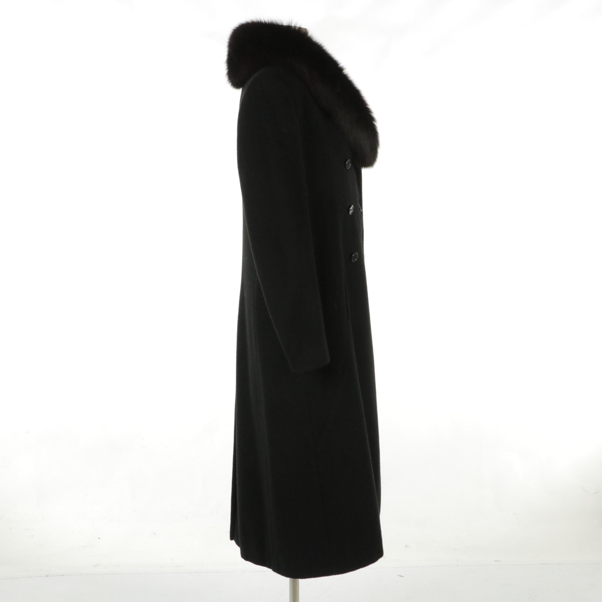 Lord Willy's Cashmere Blend Double-Breasted Coat with Brown Fox Fur Trim