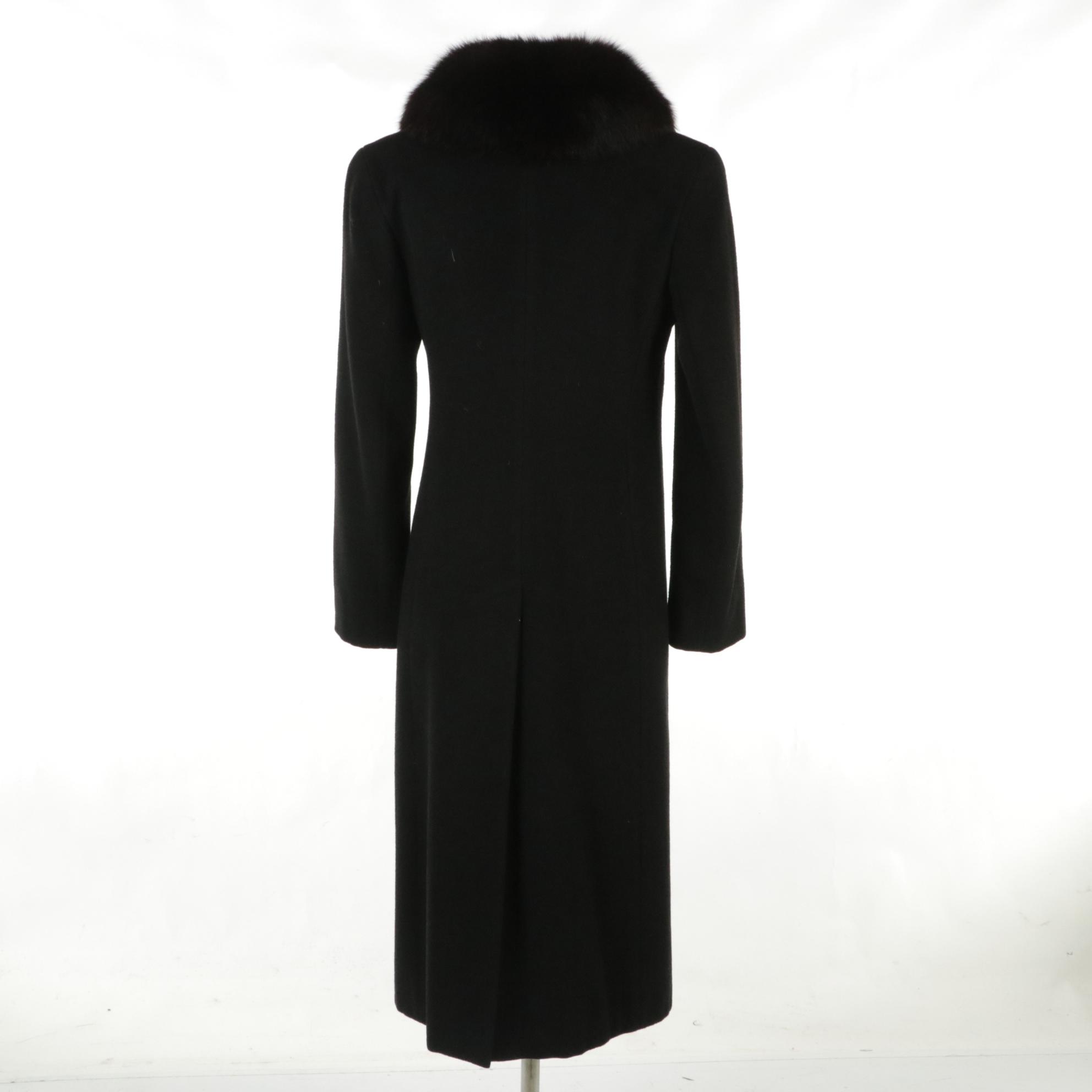 Lord Willy's Cashmere Blend Double-Breasted Coat with Brown Fox Fur Trim