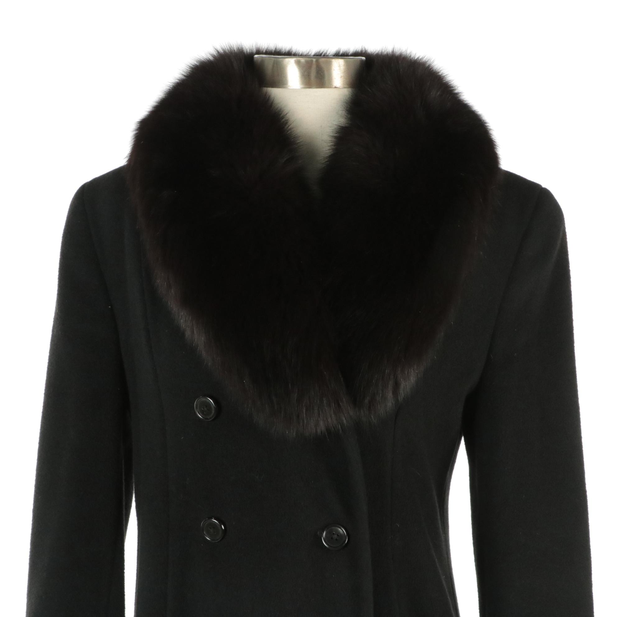 Lord Willy's Cashmere Blend Double-Breasted Coat with Brown Fox Fur Trim