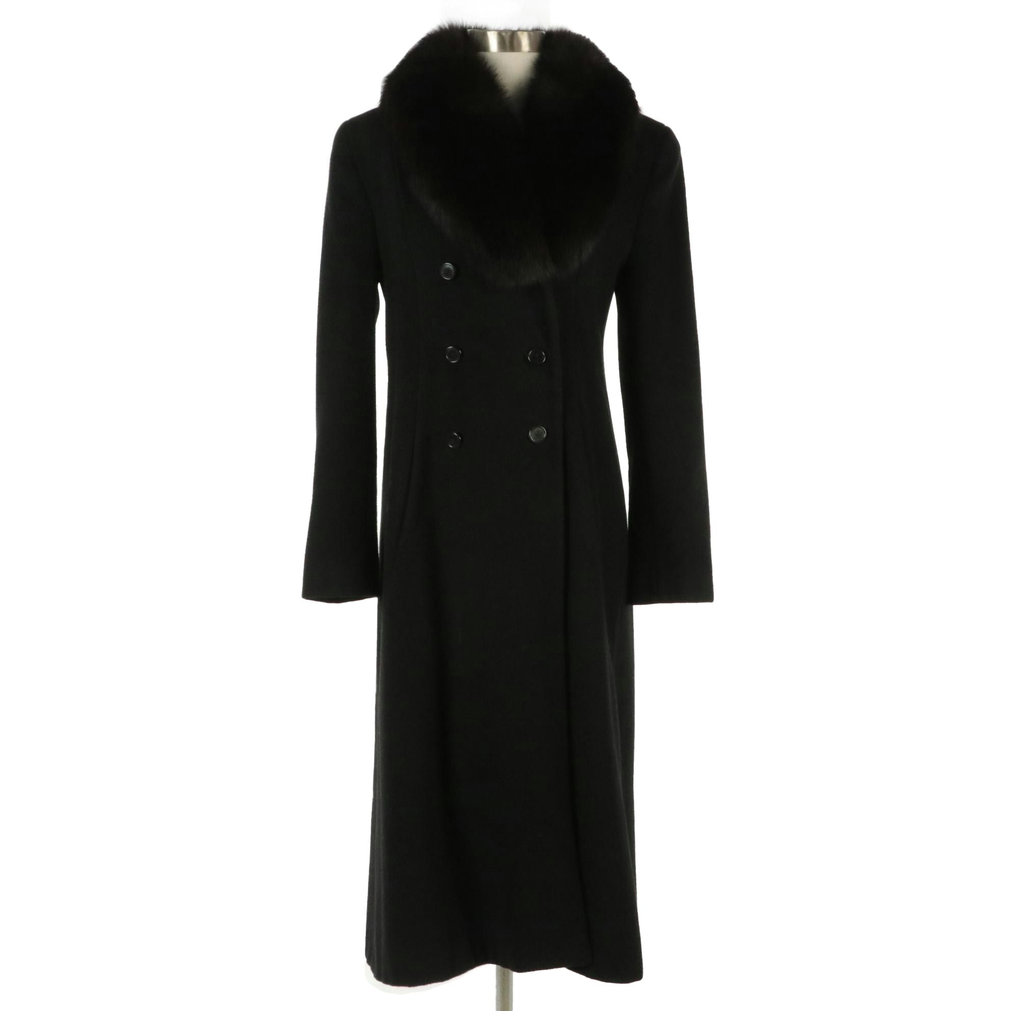 Lord Willy's Cashmere Blend Double-Breasted Coat with Brown Fox Fur Trim
