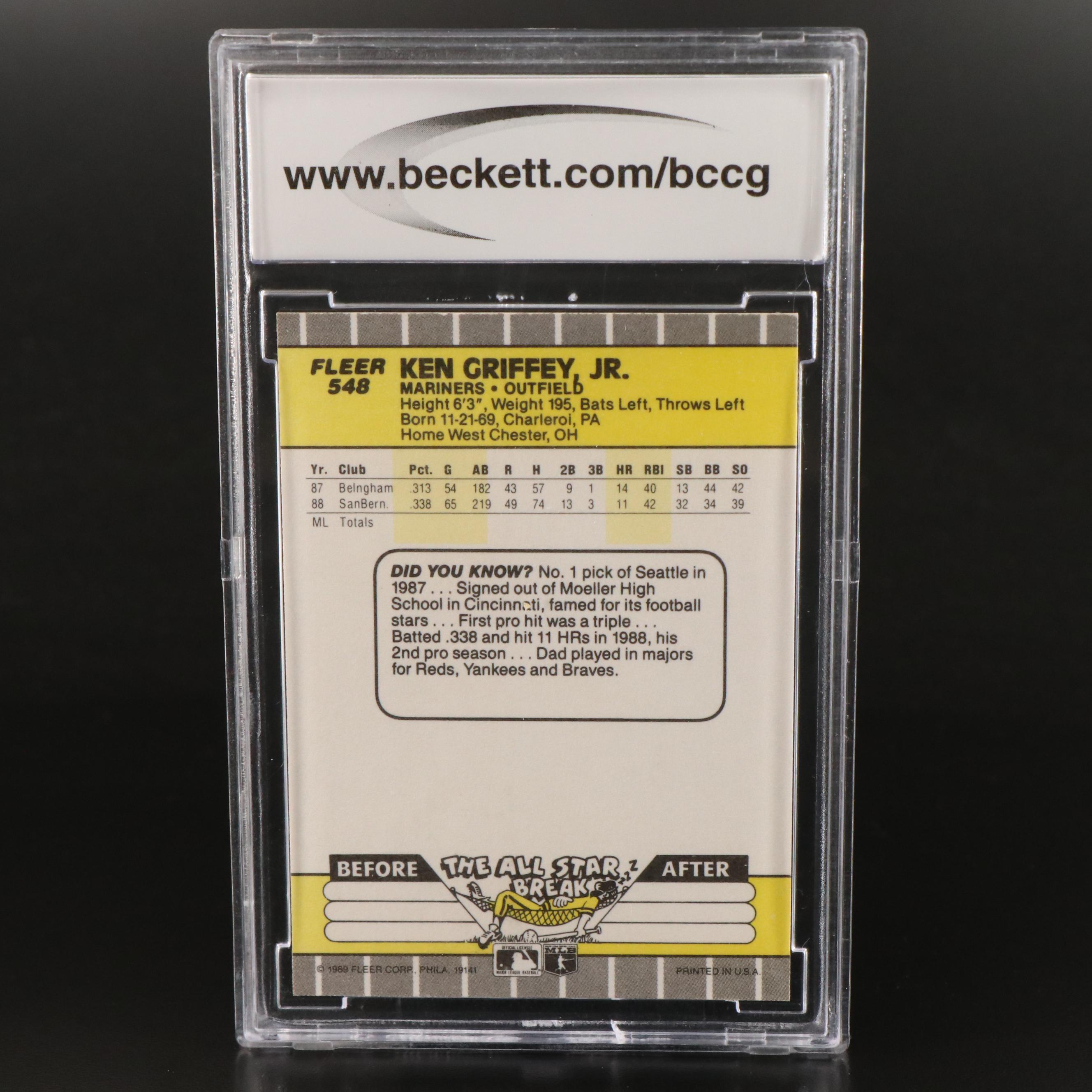 1989 Fleer Ken Griffey Jr. Seattle Mariners Rookie Baseball Card Graded BCCG 10