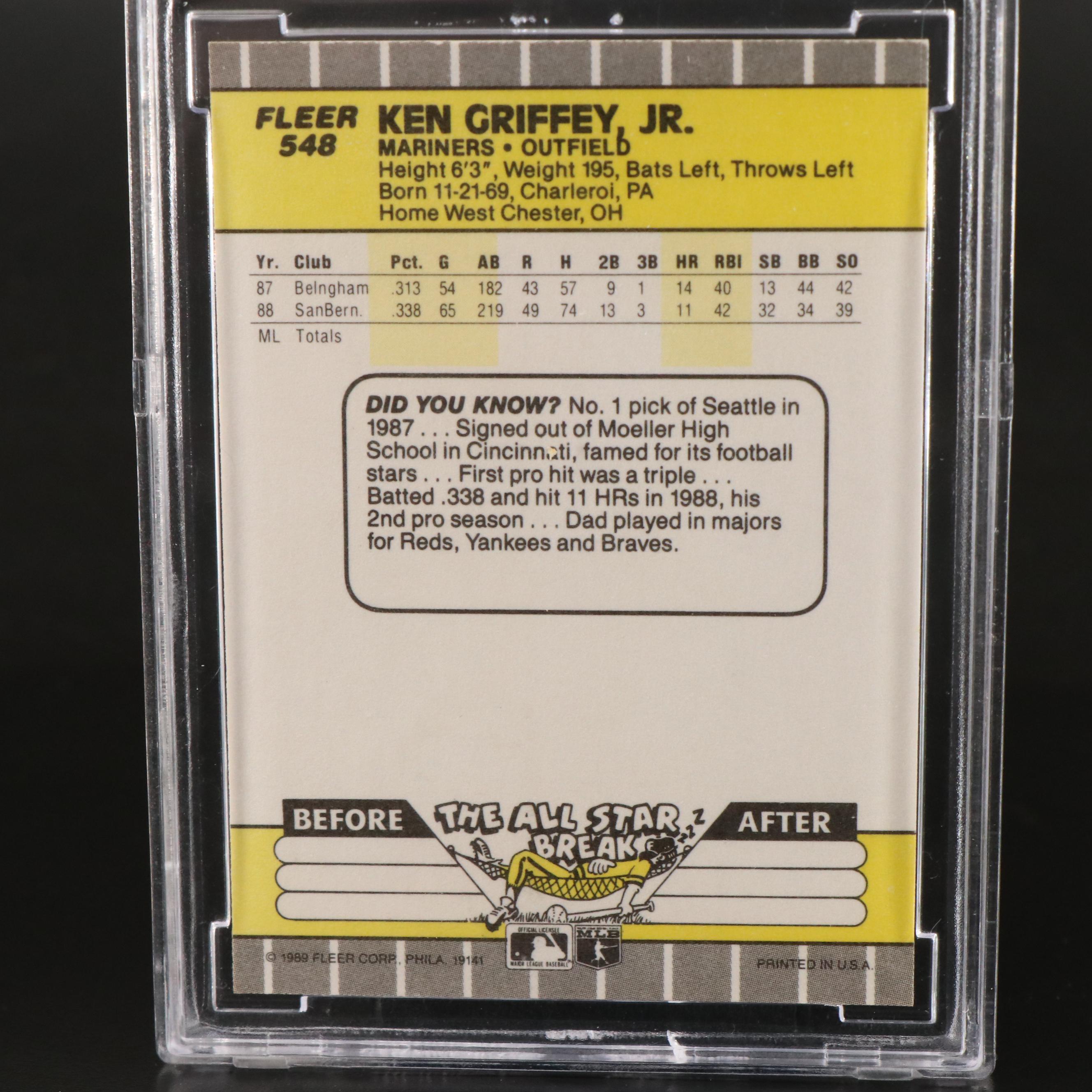 1989 Fleer Ken Griffey Jr. Seattle Mariners Rookie Baseball Card Graded BCCG 10