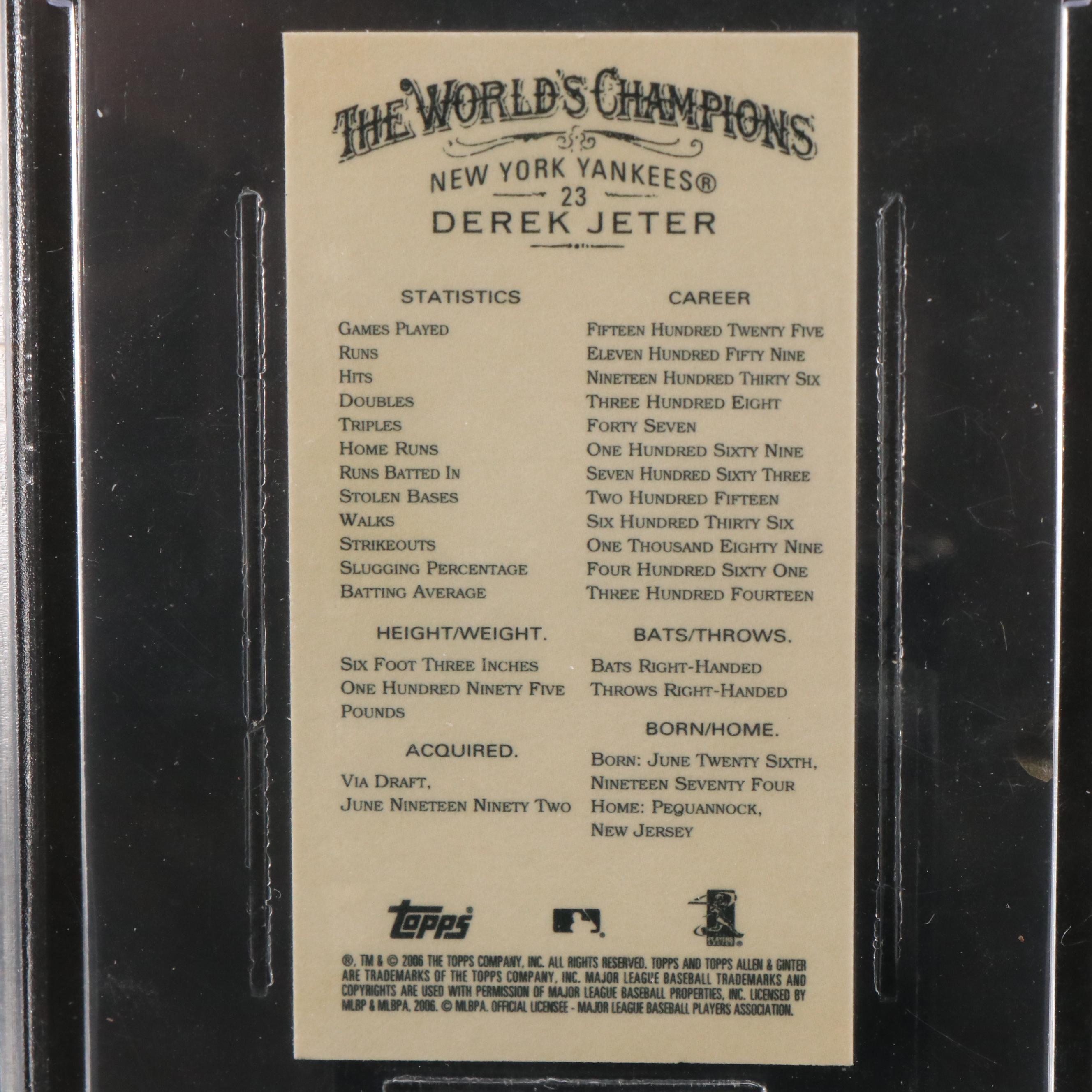 2006 Topps Allen & Ginter Derek Jeter Mini New York Yankees Card Graded BCCG 10