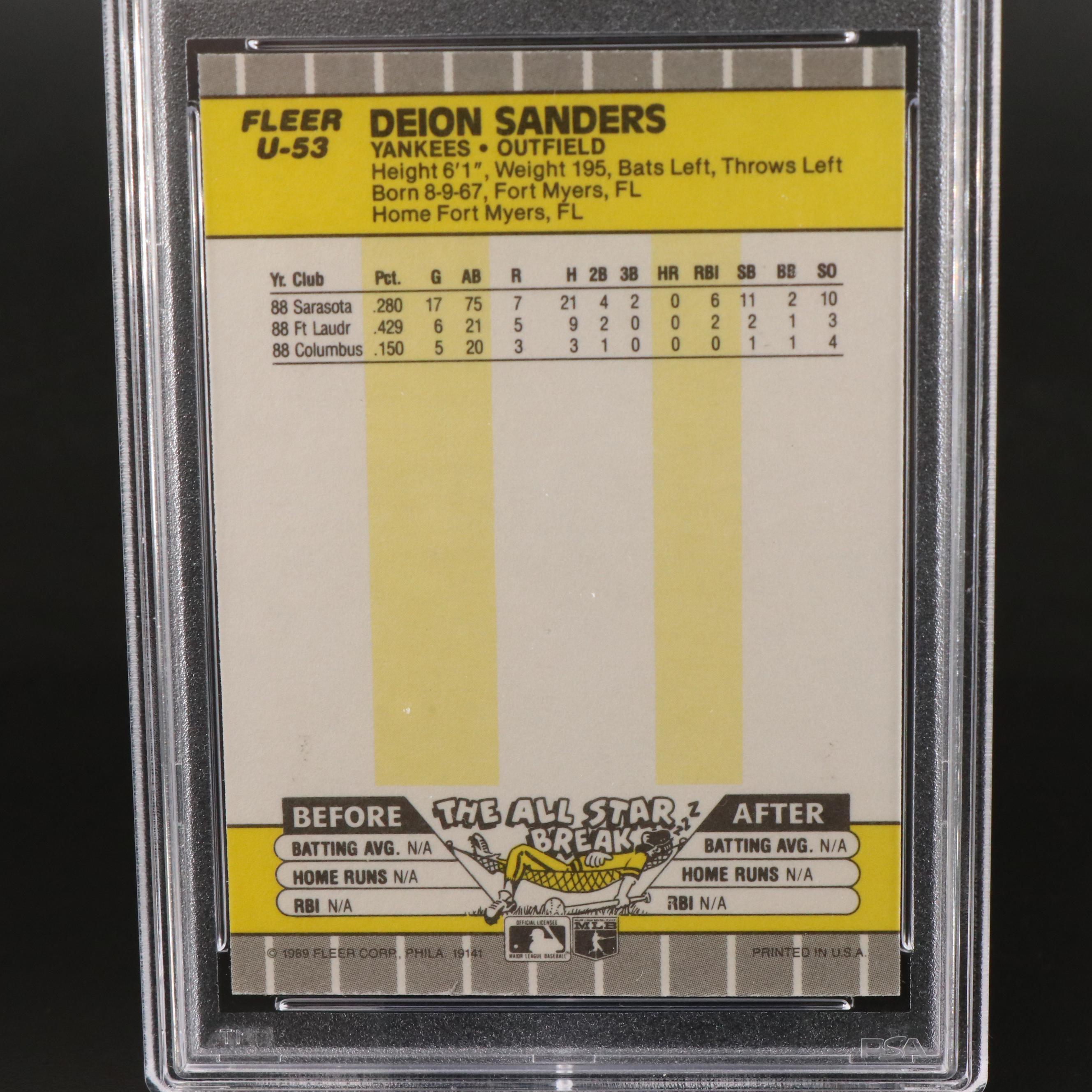 1989 Fleer Update Deion Sanders New York Yankees Rookie Card Graded PSA 10
