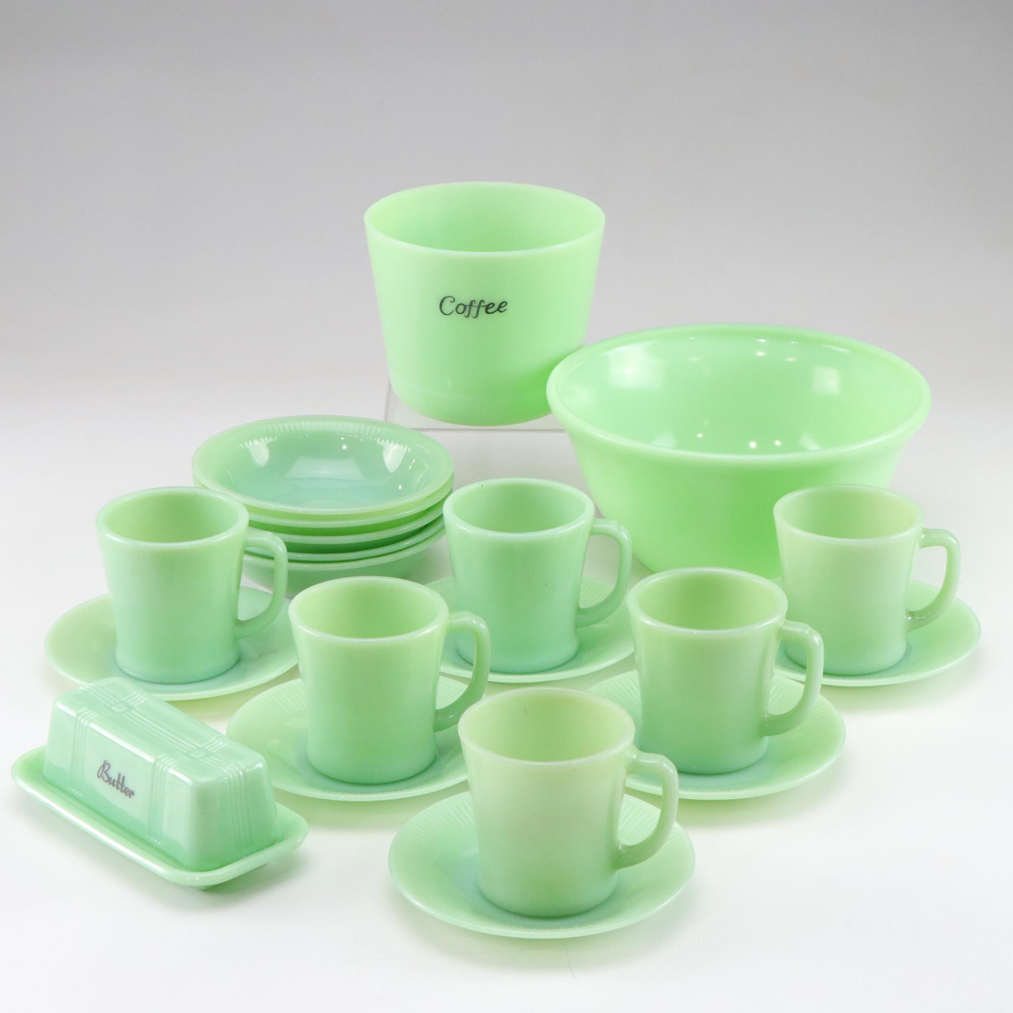 McKee Uranium Glass Bowls with Fire-King Jadite Dinnerware