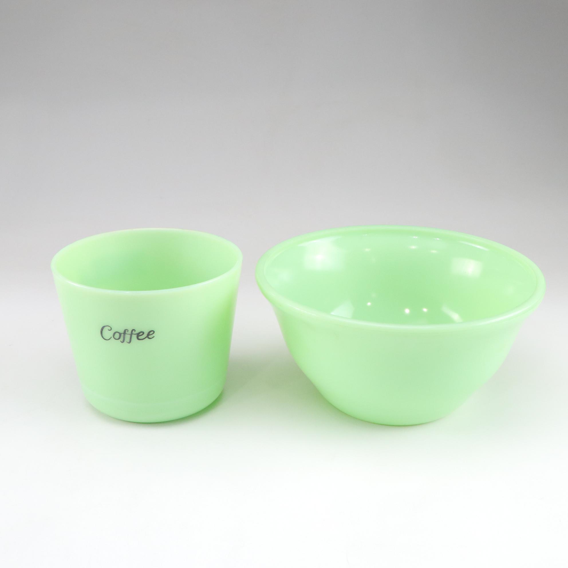 McKee Uranium Glass Bowls with Fire-King Jadite Dinnerware