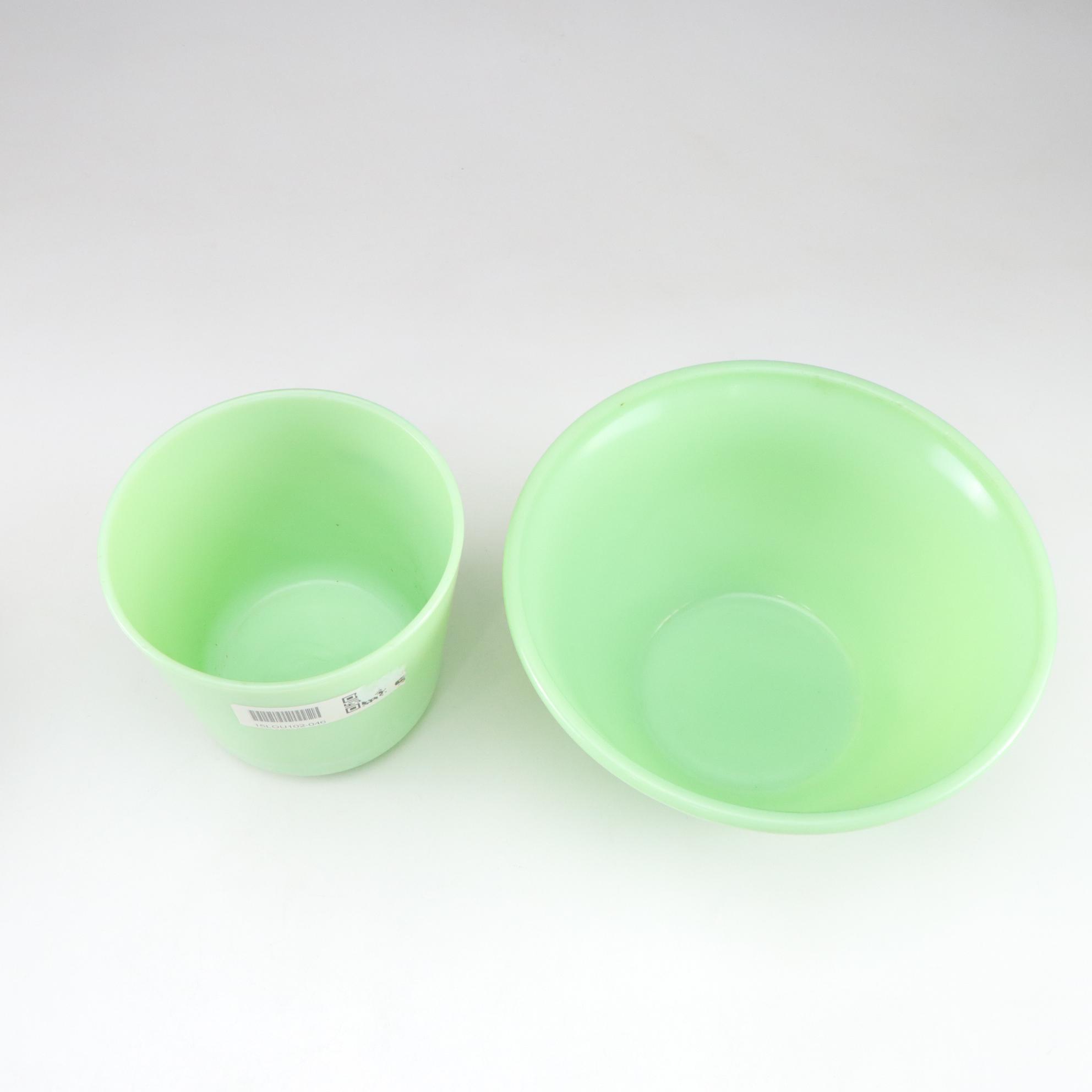 McKee Uranium Glass Bowls with Fire-King Jadite Dinnerware