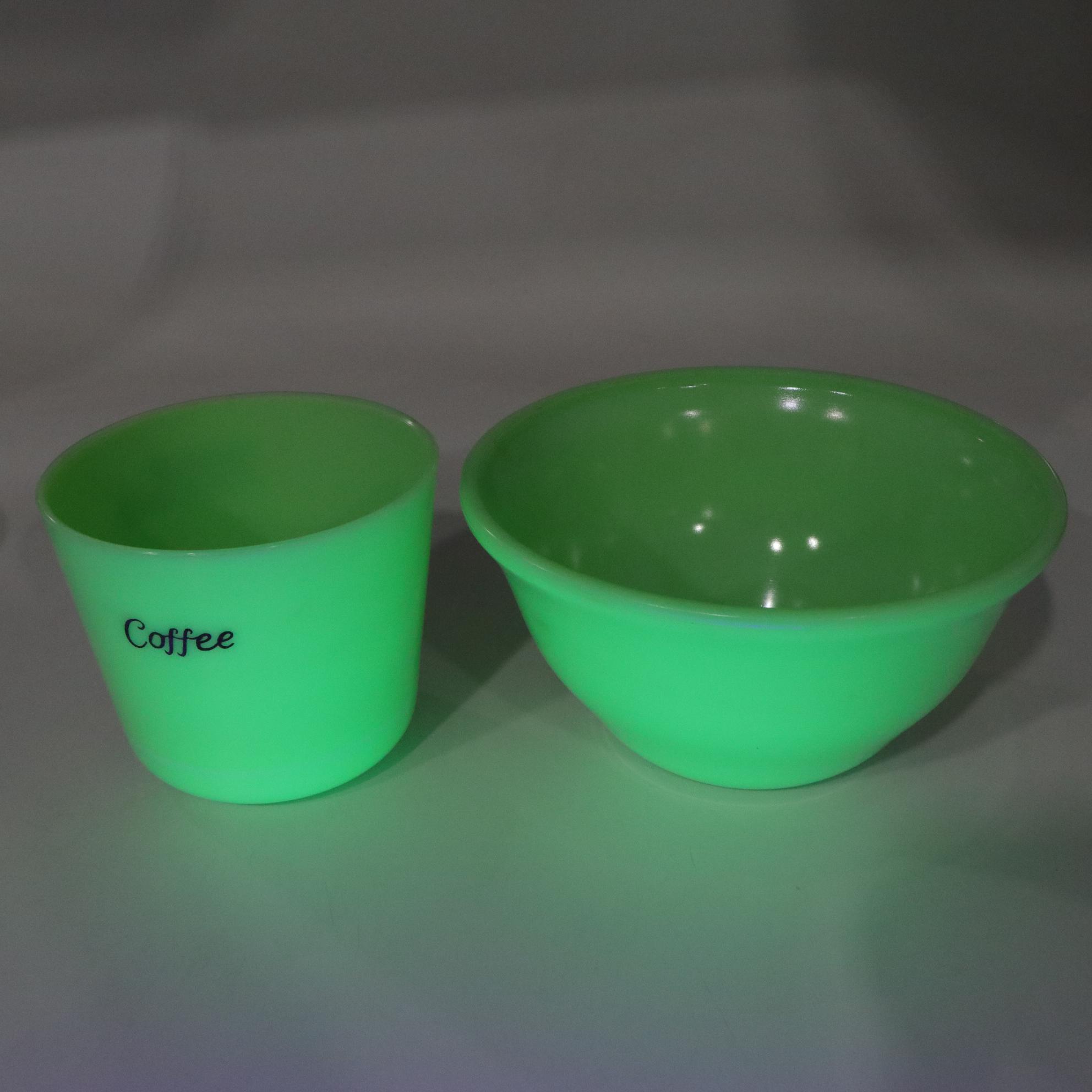 McKee Uranium Glass Bowls with Fire-King Jadite Dinnerware