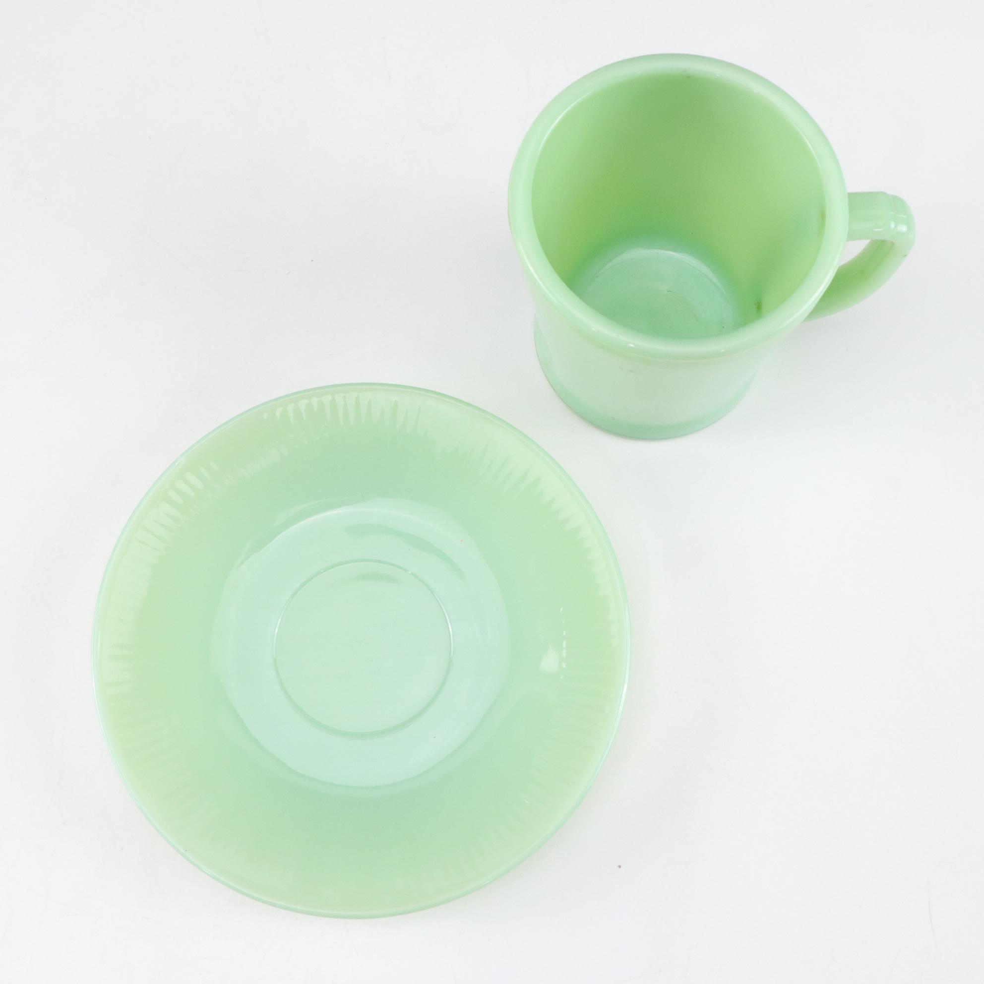 McKee Uranium Glass Bowls with Fire-King Jadite Dinnerware