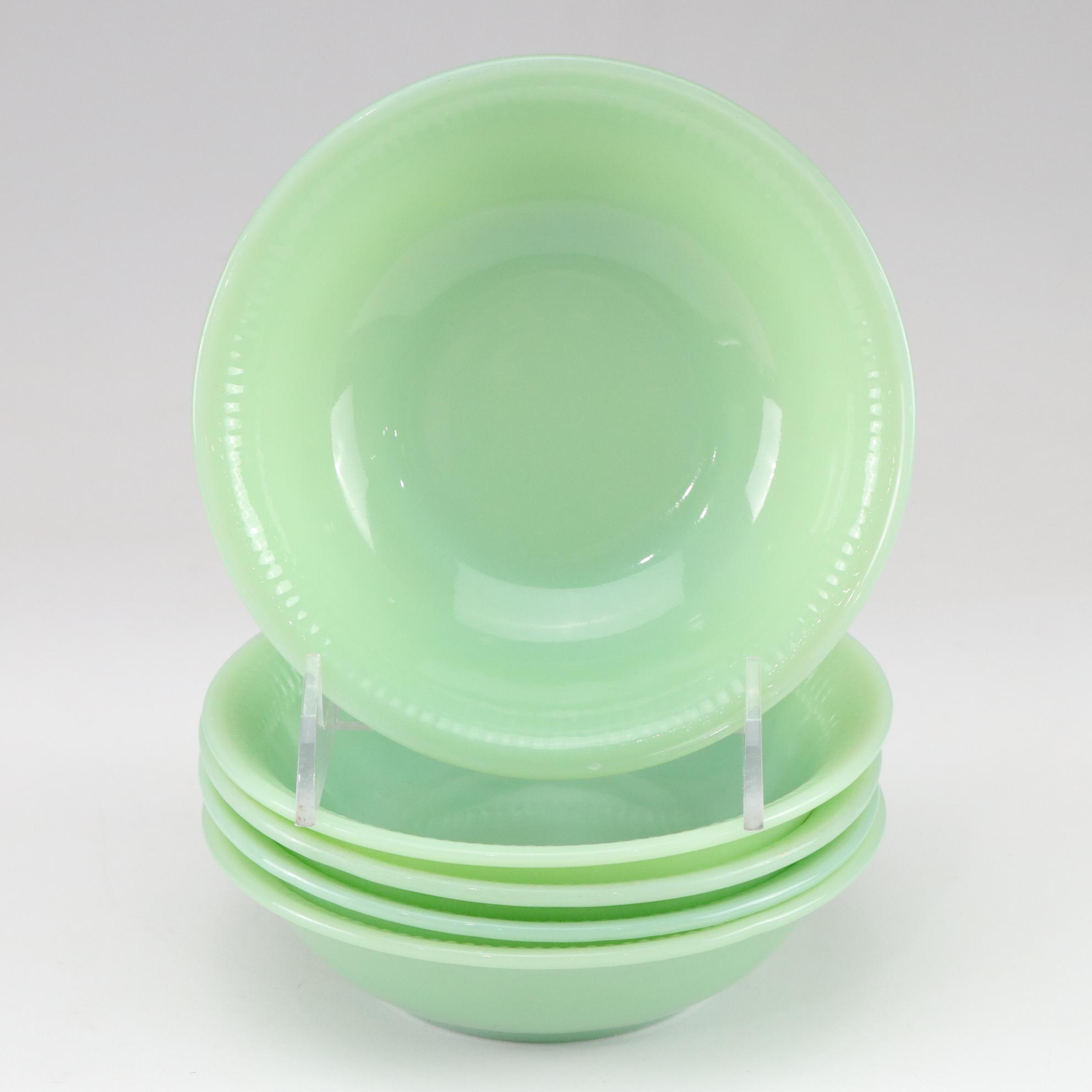 McKee Uranium Glass Bowls with Fire-King Jadite Dinnerware