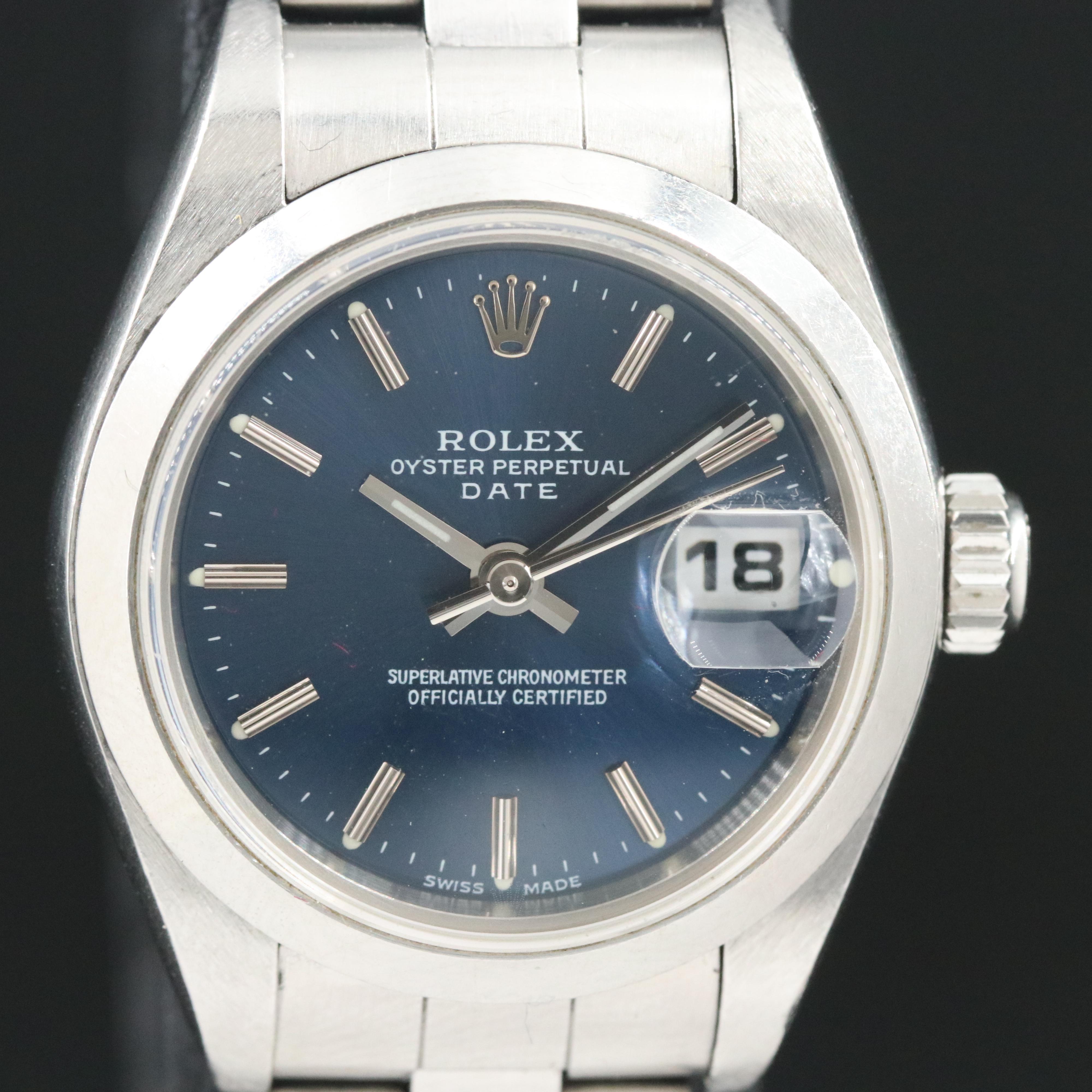 2004 Rolex Oyster Perpetual Blue Dial Date Watch
