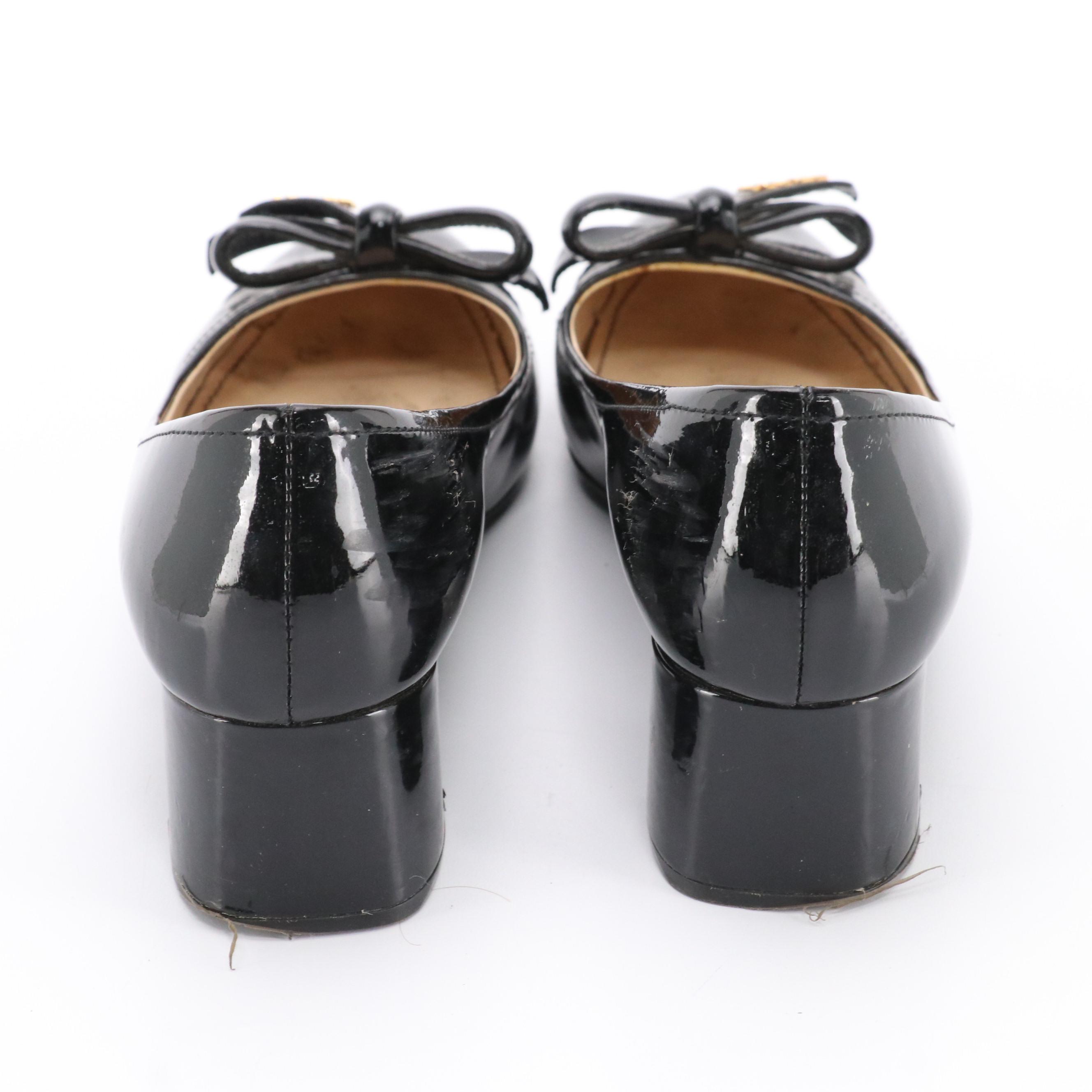Prada Bow Pumps in Black Patent Leather with Box