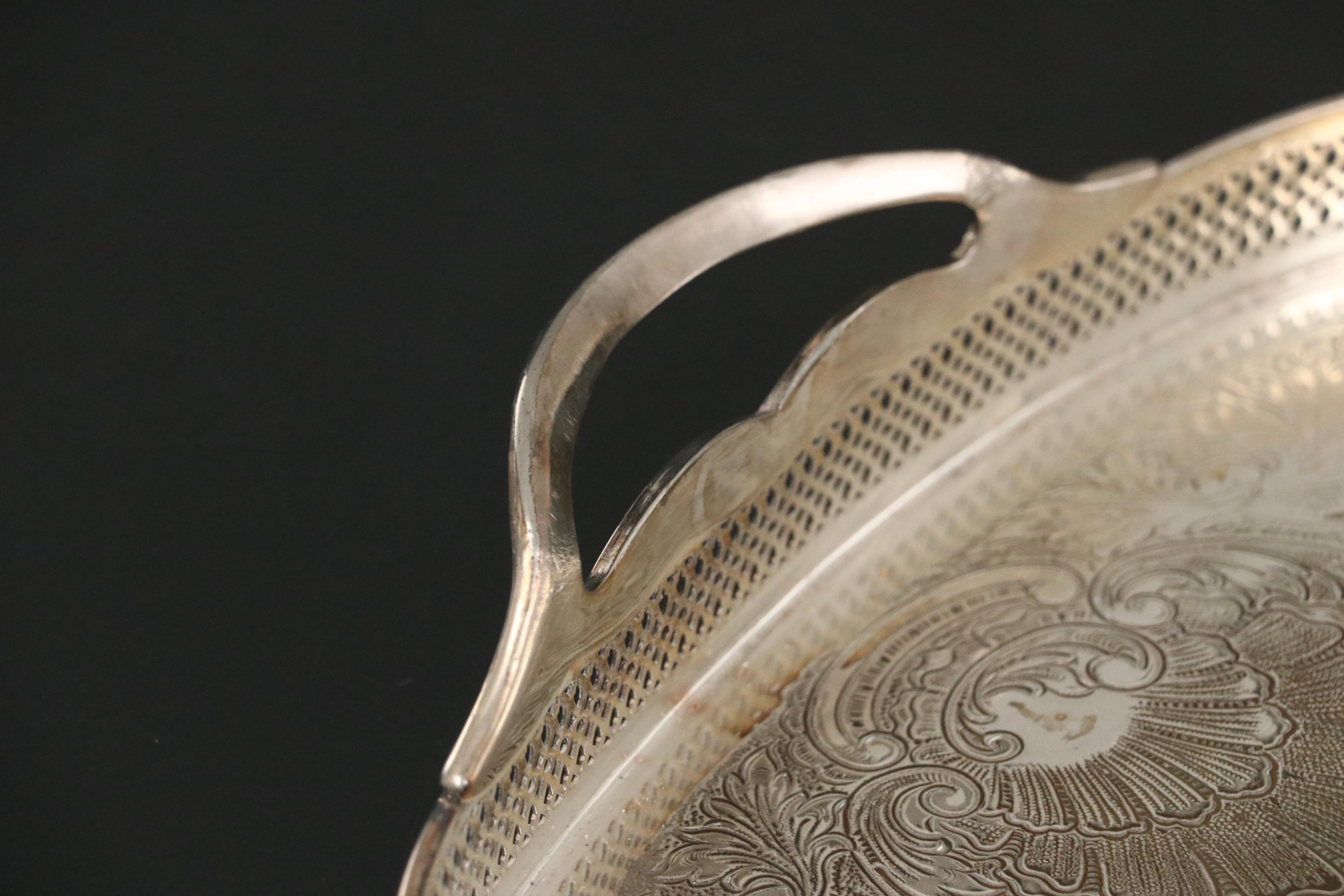 Sheffield Silver Co. Silver Plate Gallery Tray with Decanters and Stemware