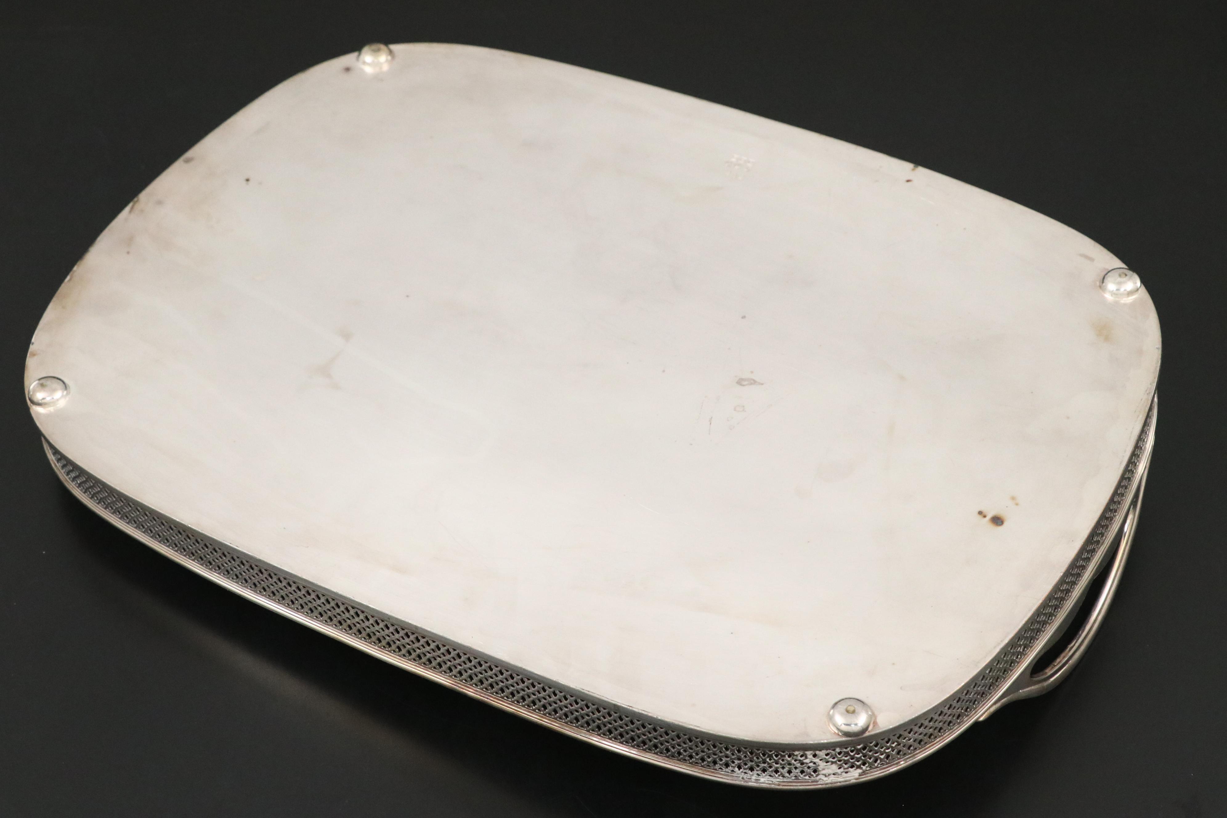 Sheffield Silver Co. Silver Plate Gallery Tray with Decanters and Stemware