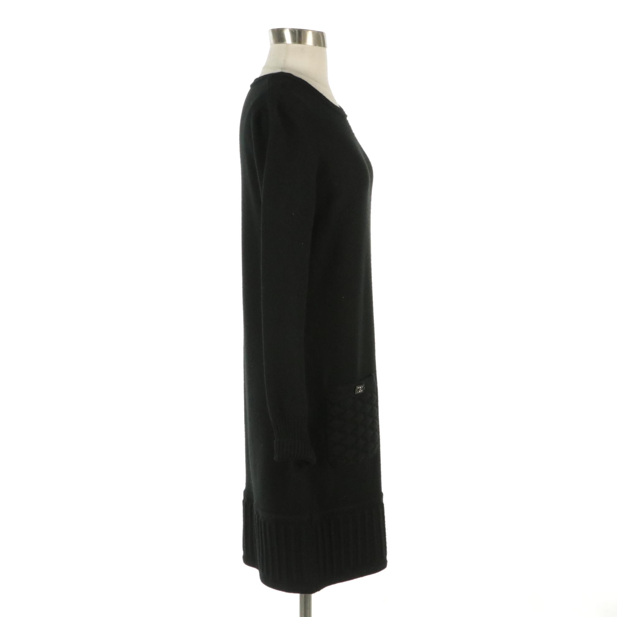 Chanel Black Cashmere Blend Long Sleeve Dress with CC Boy Lock Pocket Detail