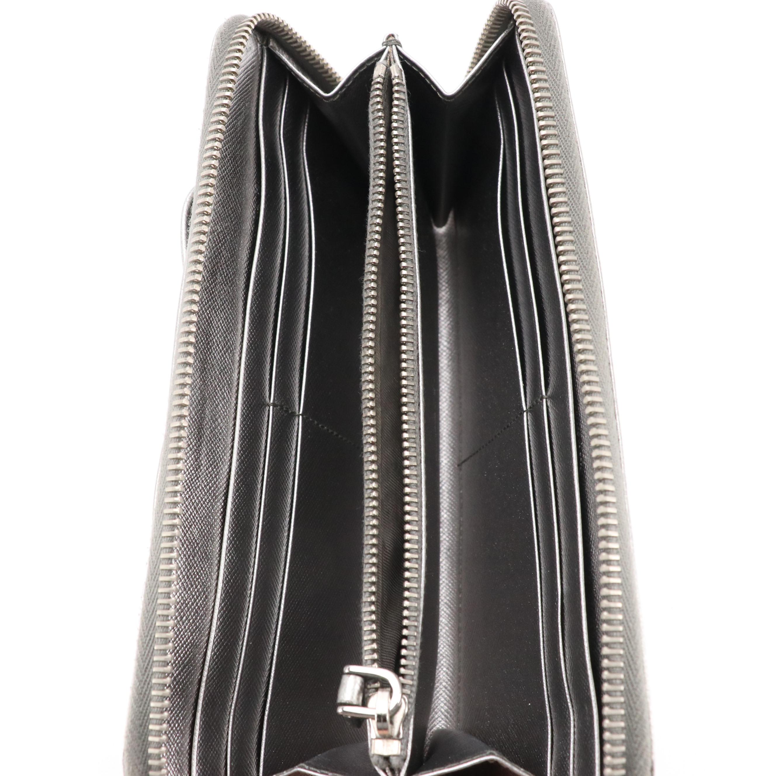 Prada Metallic Silver Saffiano Leather Zip-Around Bow Wallet