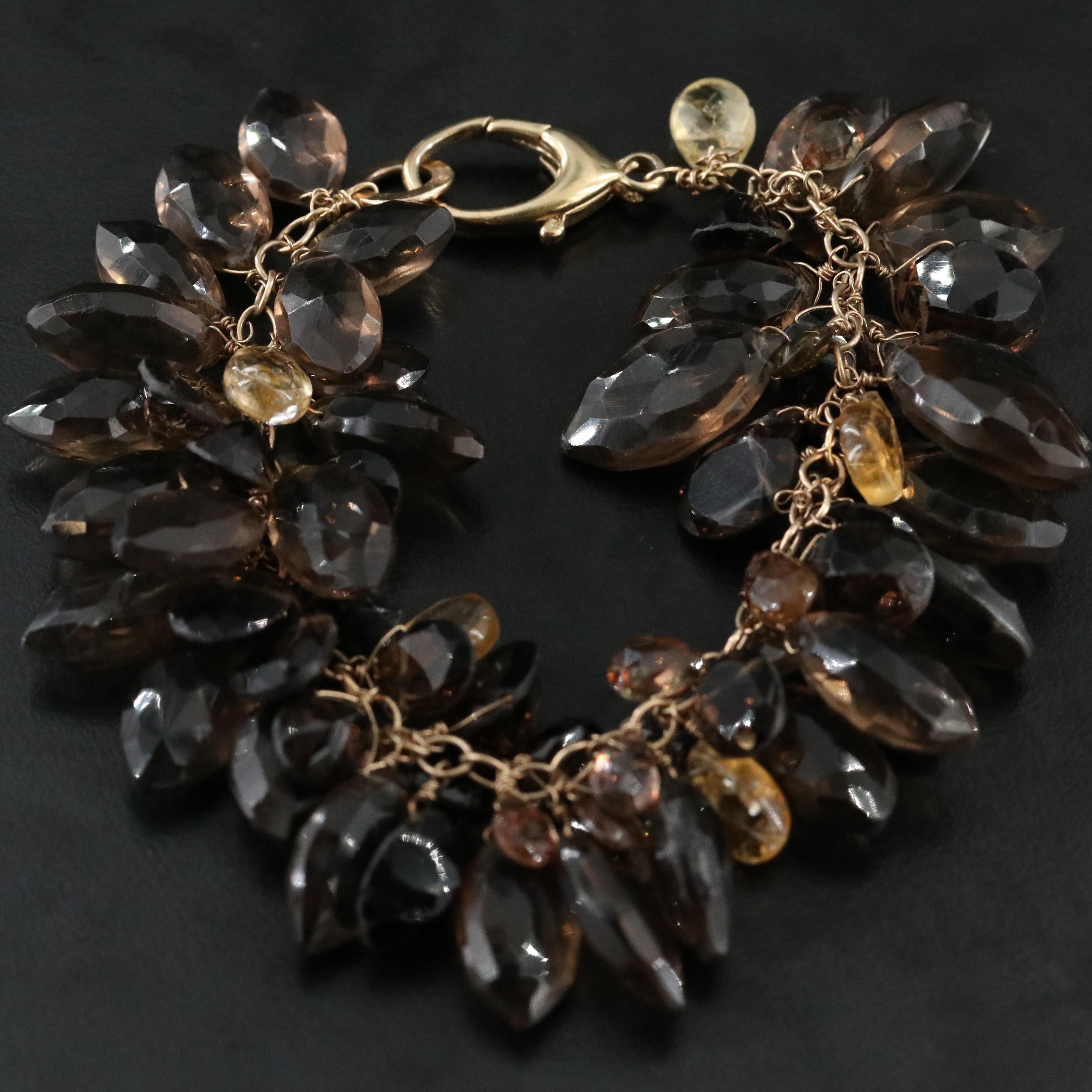 Smoky Quartz and Citrine Pom Pom Bracelet with Sterling Clasp