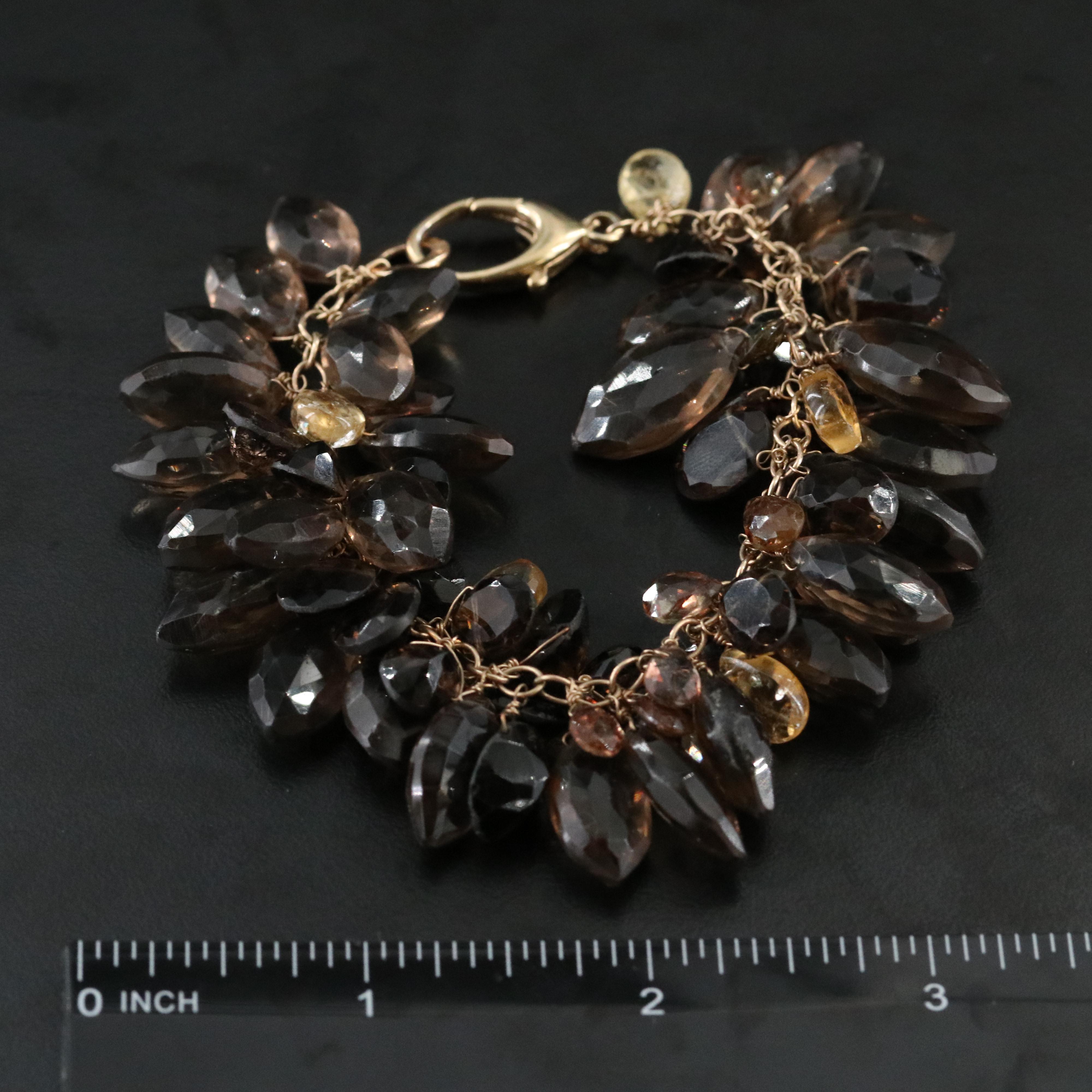 Smoky Quartz and Citrine Pom Pom Bracelet with Sterling Clasp