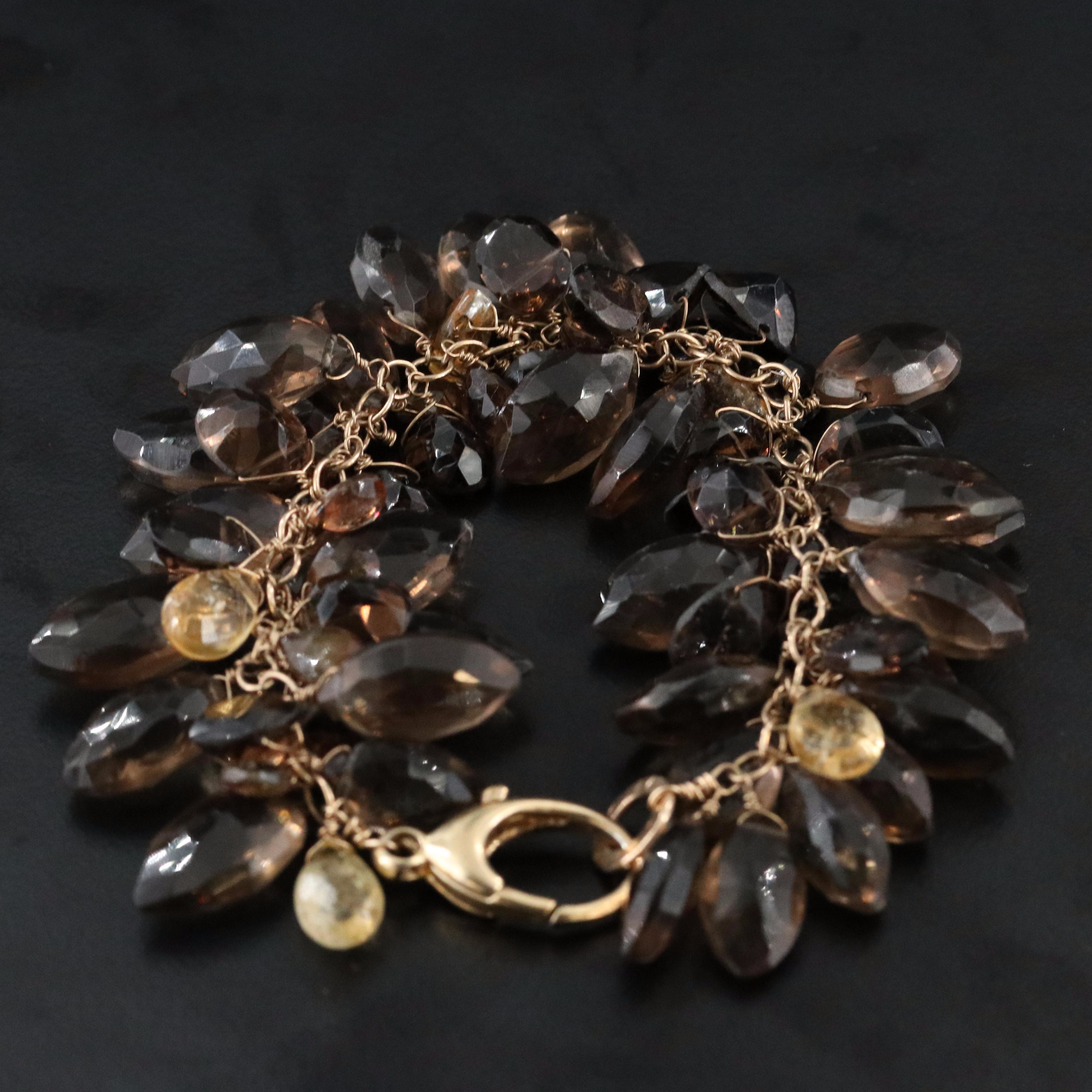 Smoky Quartz and Citrine Pom Pom Bracelet with Sterling Clasp