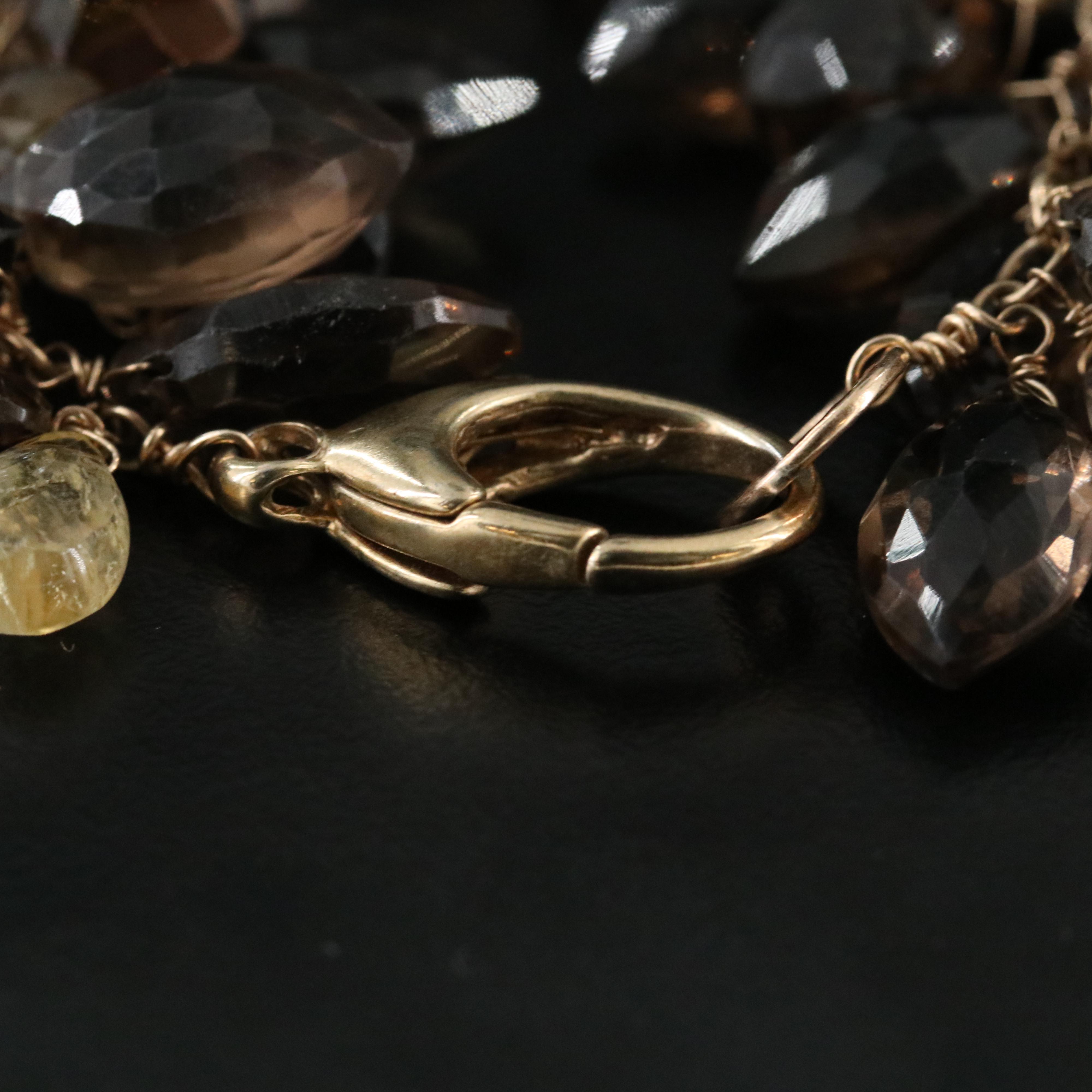 Smoky Quartz and Citrine Pom Pom Bracelet with Sterling Clasp
