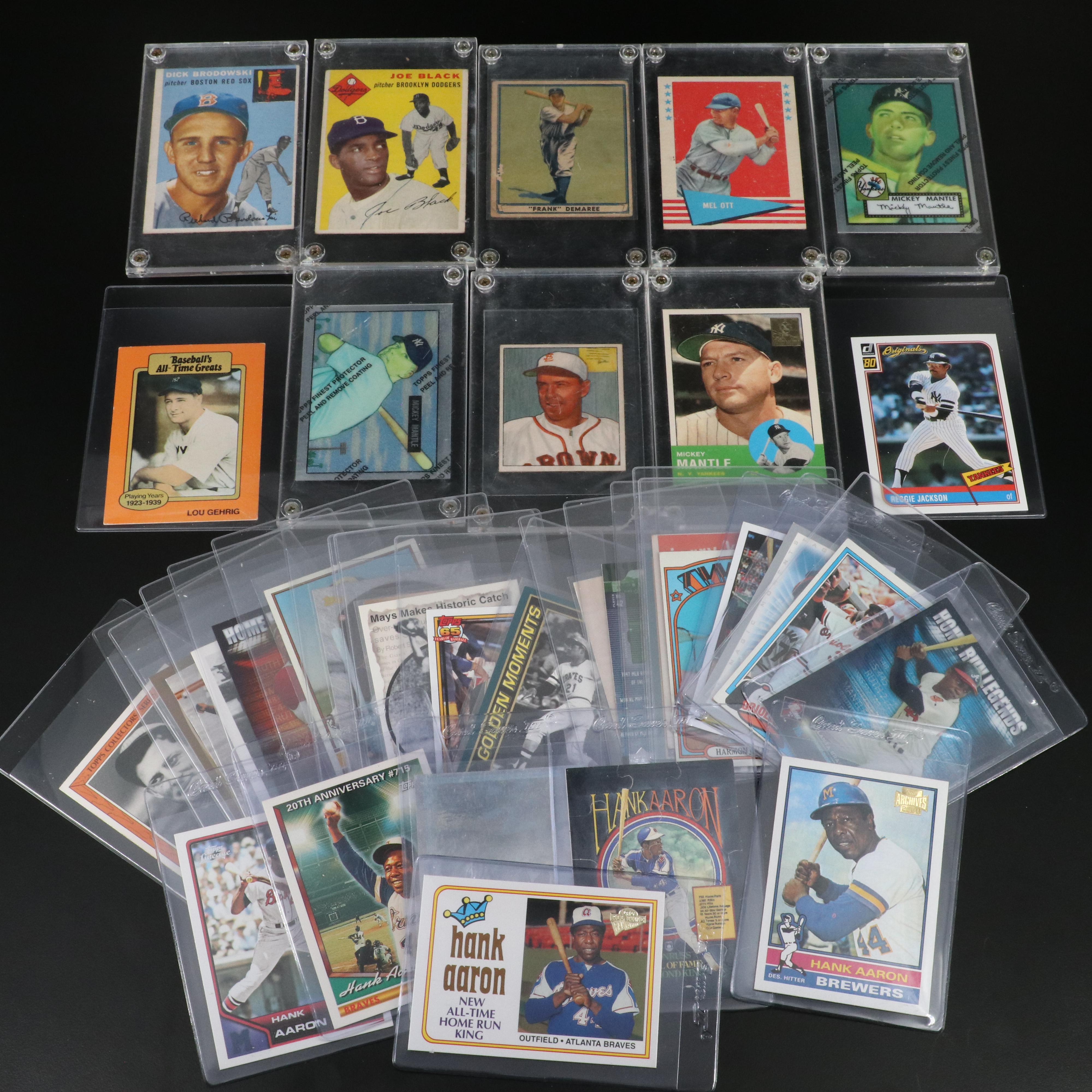 Topps with Other Baseball Cards Featuring Mickey Mantle and Hank Aaron