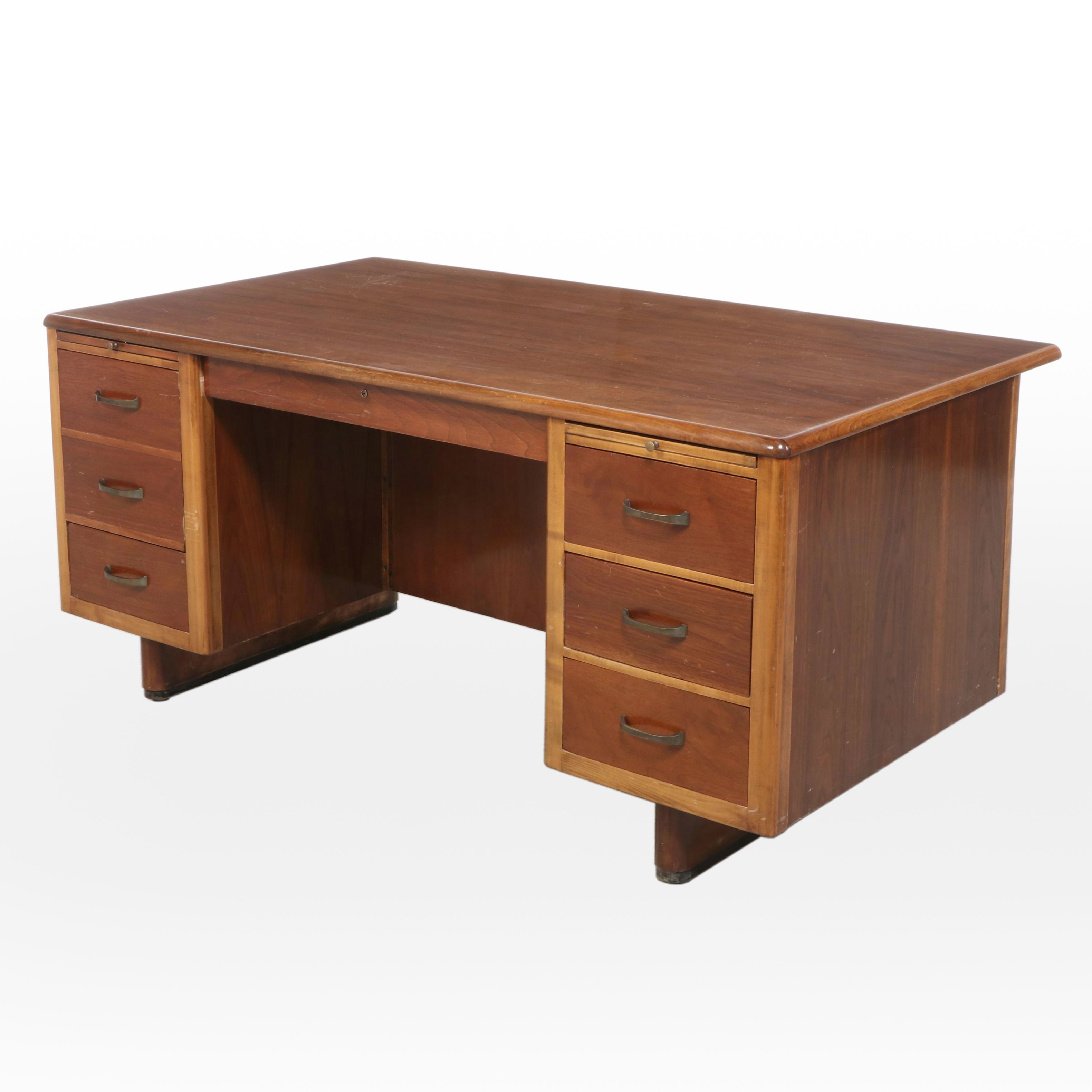 Mid Century Modern Walnut Executive Desk, Mid-20th Century