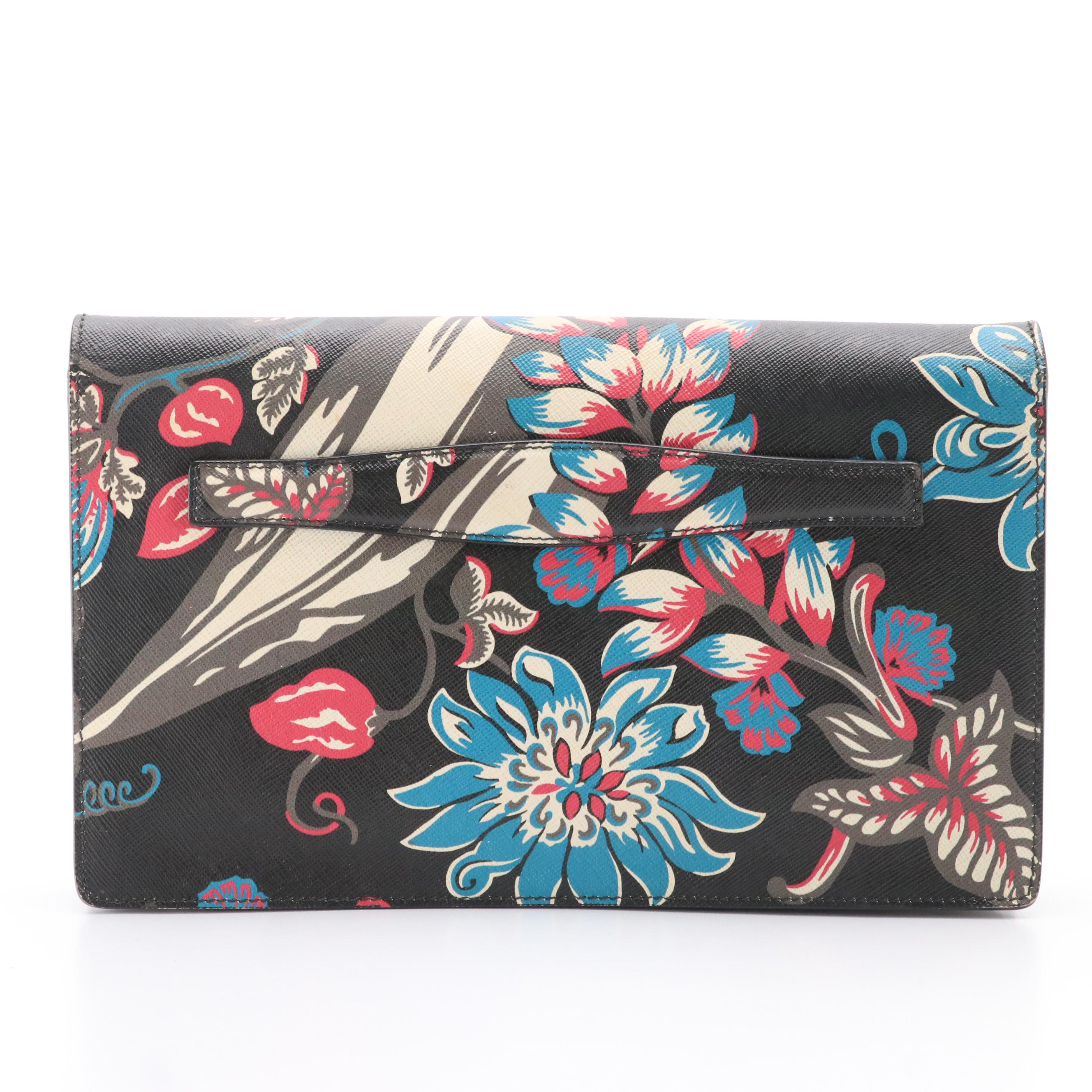 Prada Sound Clutch in Floral Printed Saffiano Leather