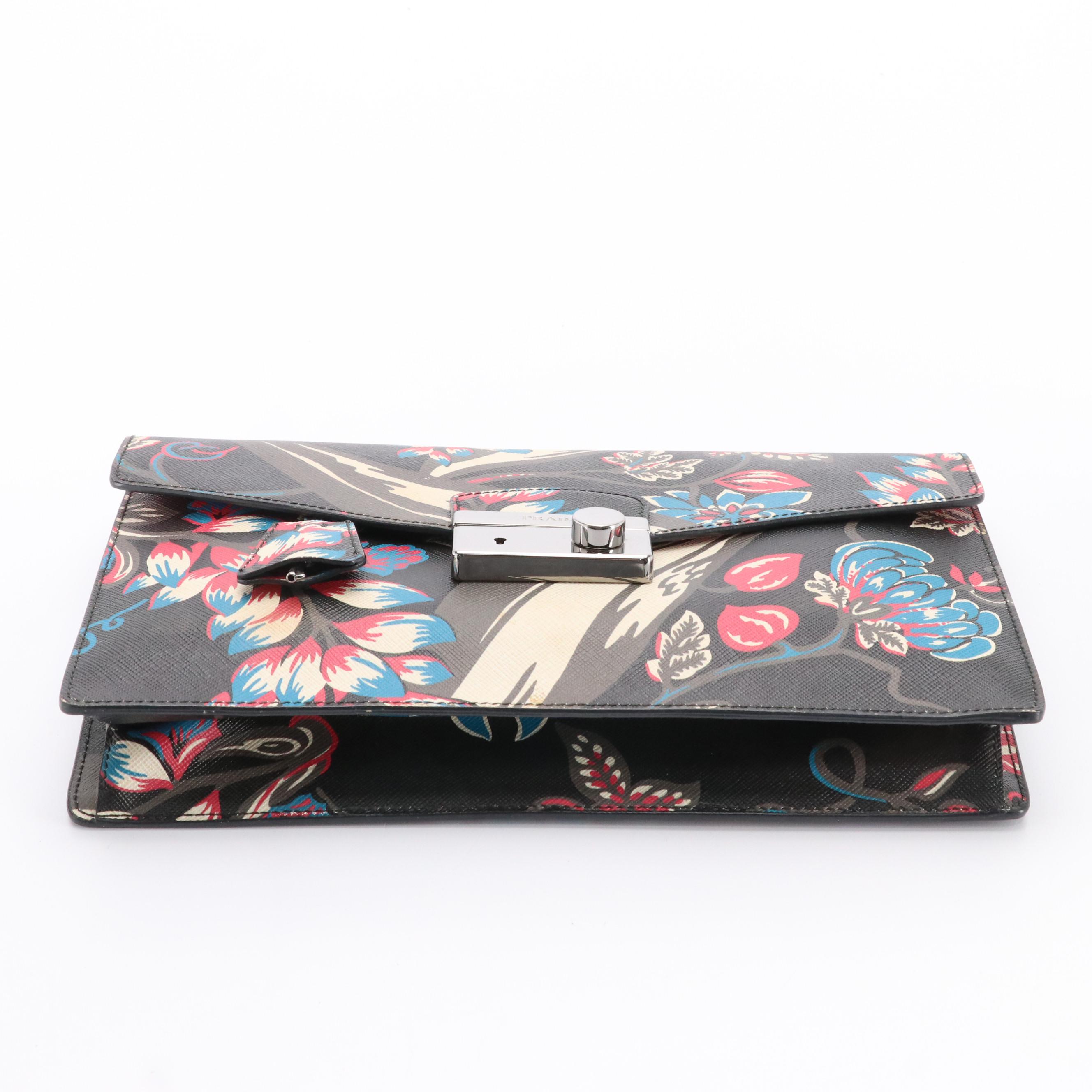 Prada Sound Clutch in Floral Printed Saffiano Leather