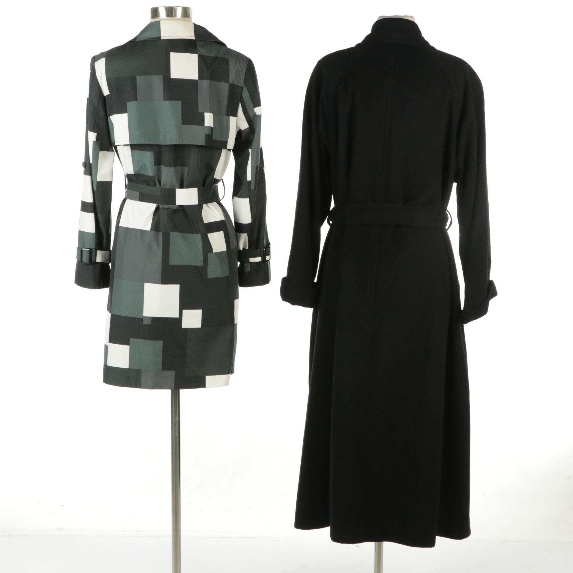 Dalkeith Black Cashmere Double-Breasted Long Coat with Other Printed Nylon Coat