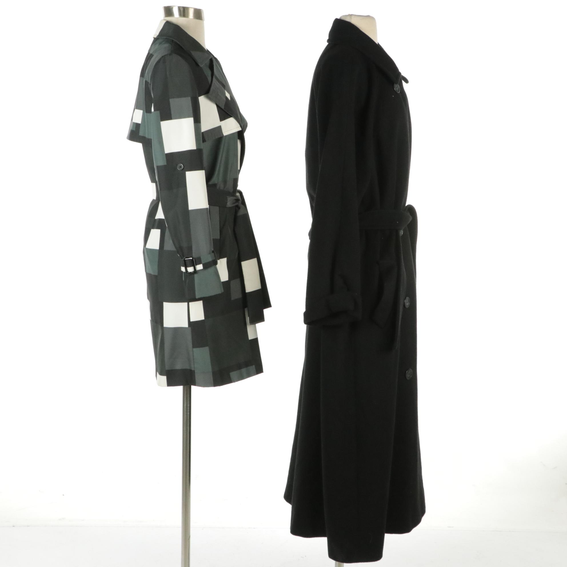 Dalkeith Black Cashmere Double-Breasted Long Coat with Other Printed Nylon Coat
