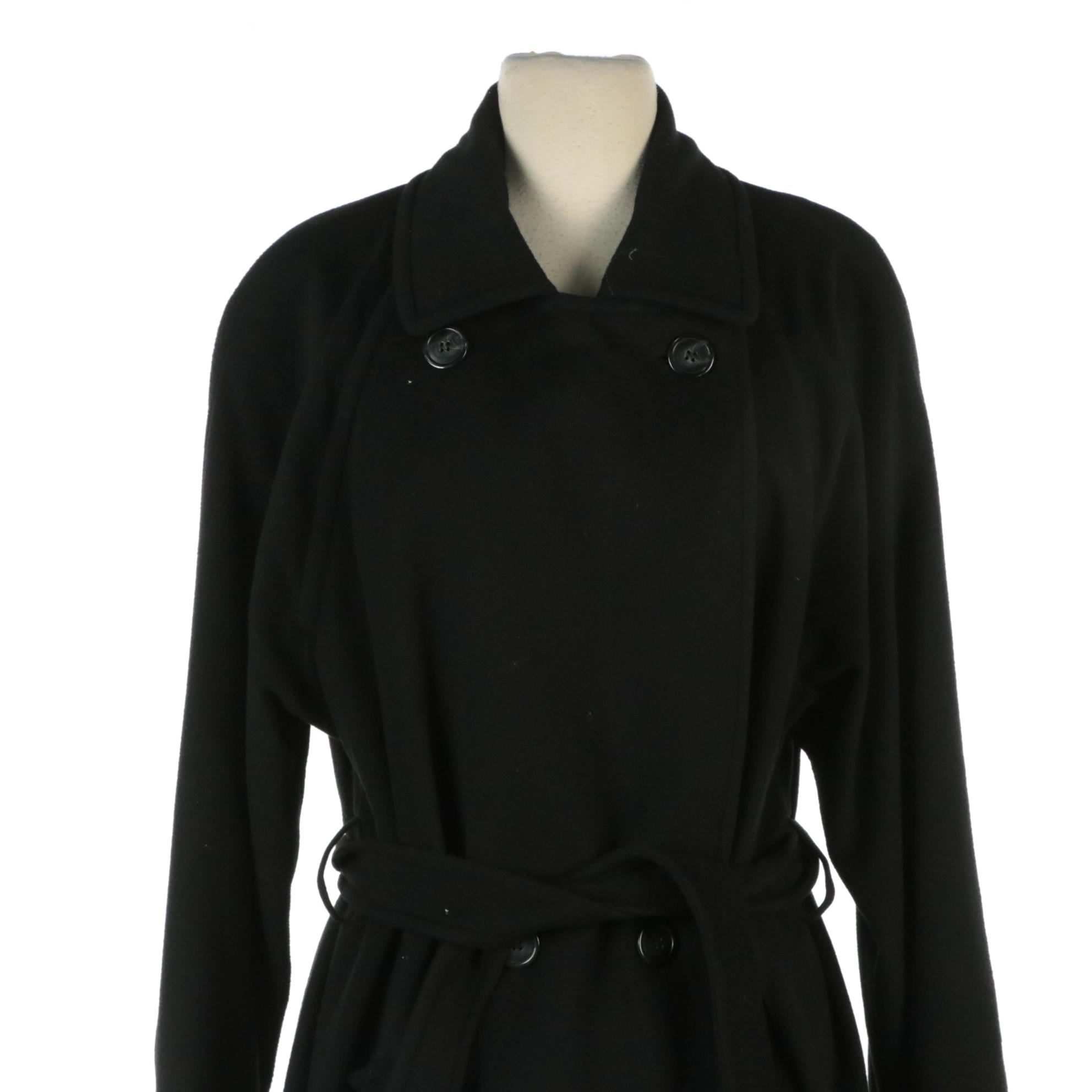 Dalkeith Black Cashmere Double-Breasted Long Coat with Other Printed Nylon Coat