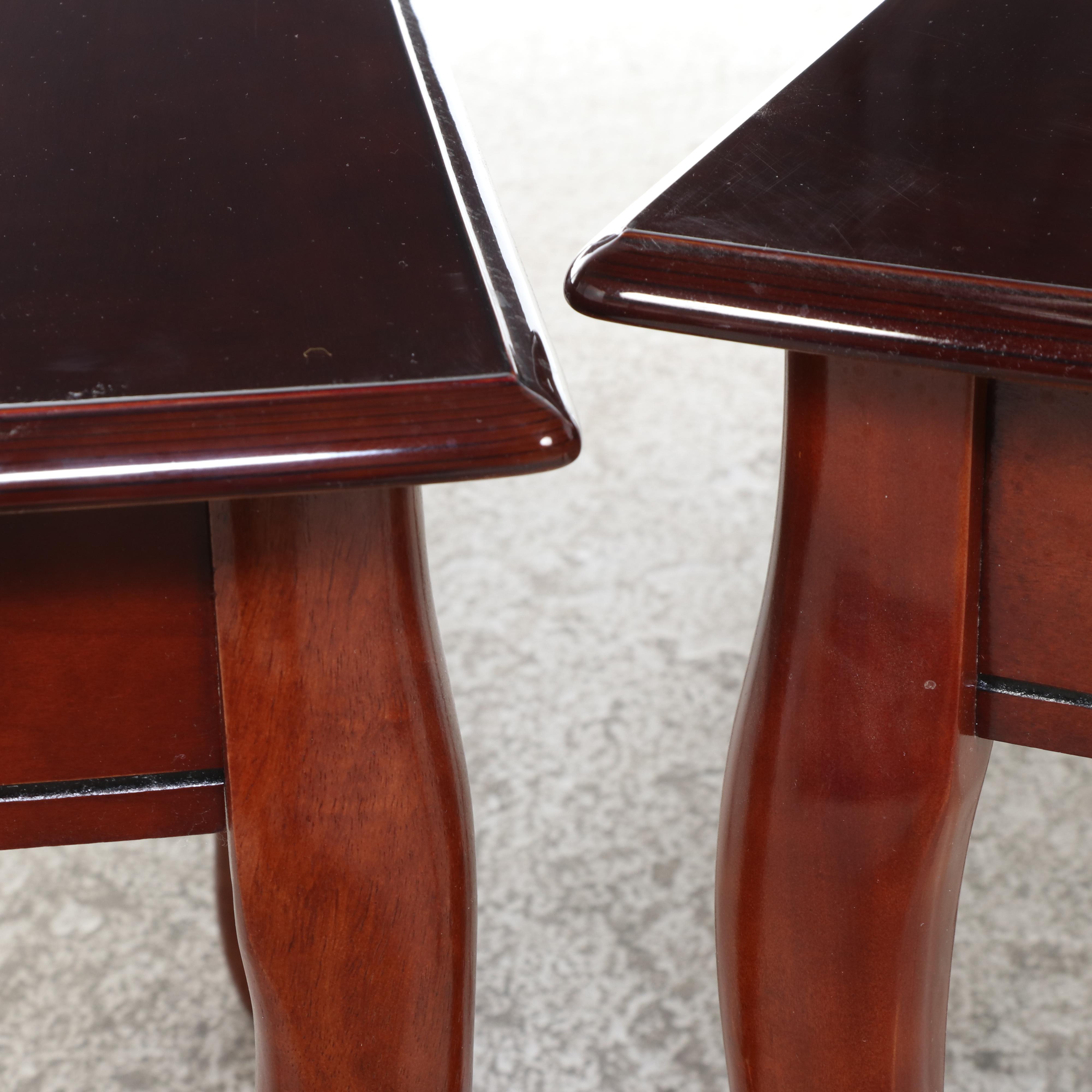 Pair of Queen Anne Style Cherry Finish End Tables