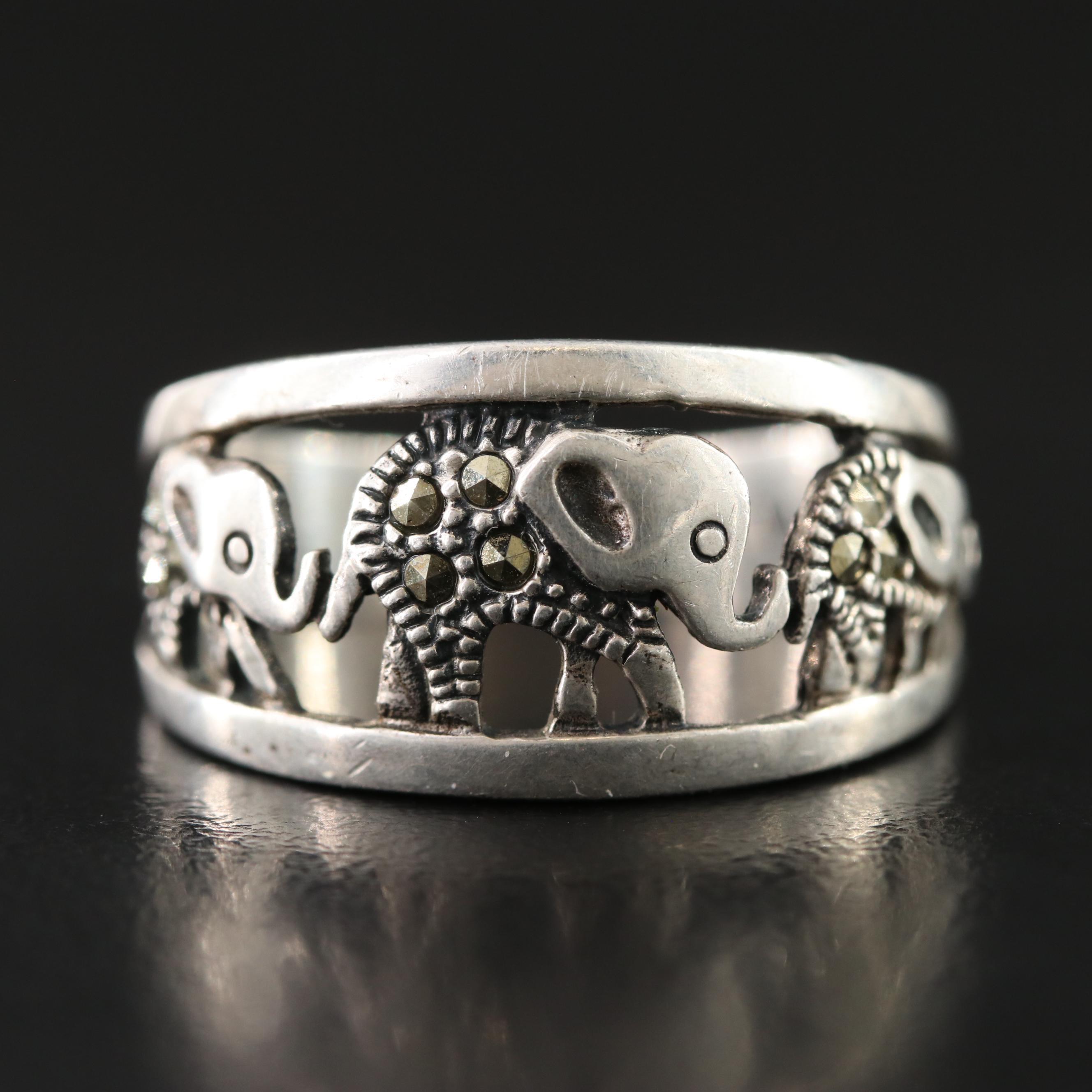 Sterling Marcasite Lucky Elephant Ring