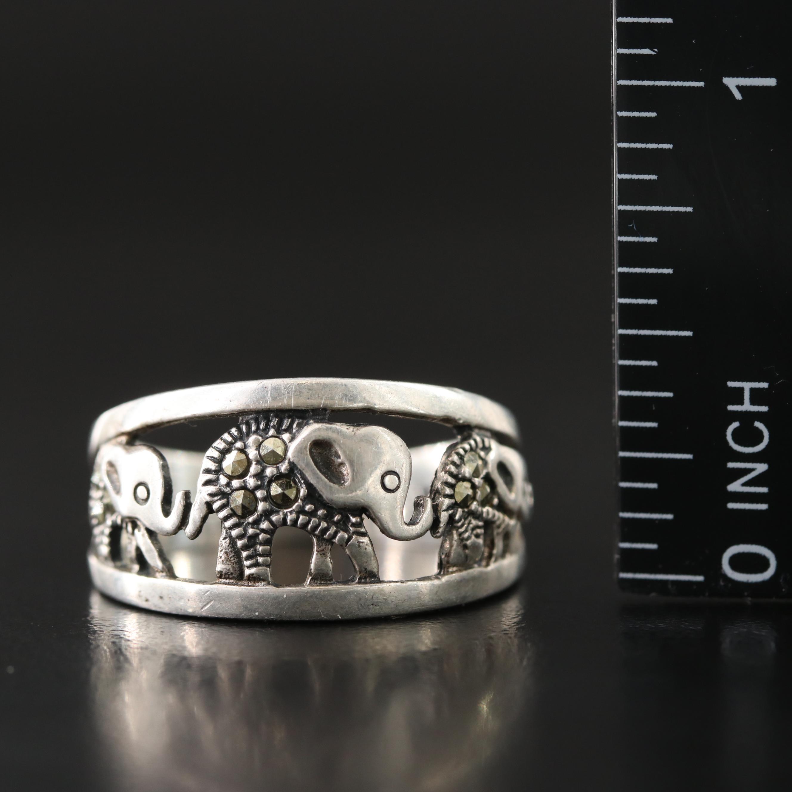 Sterling Marcasite Lucky Elephant Ring