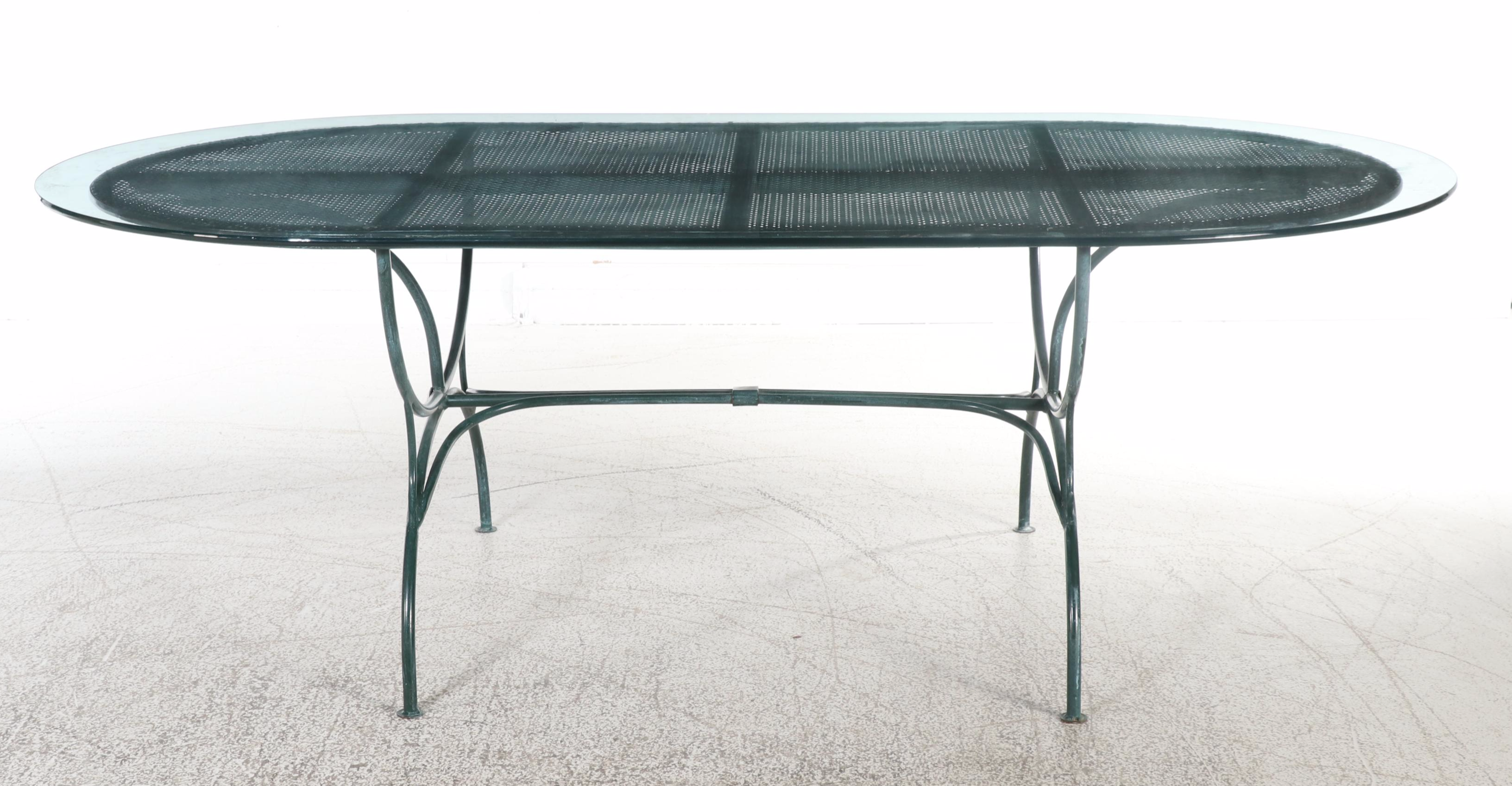 Regency Style Painted Metal Table with Glass Top