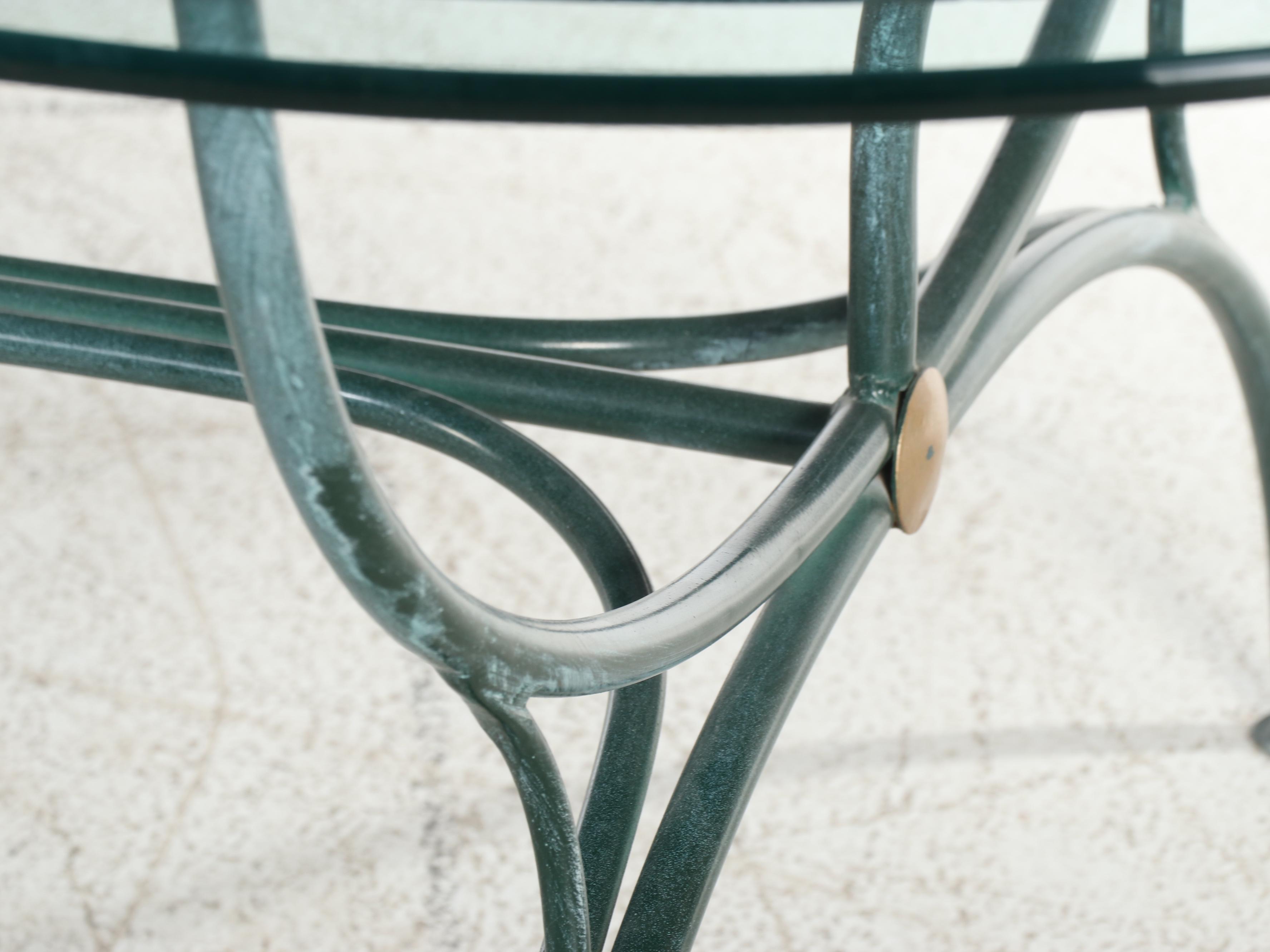 Regency Style Painted Metal Table with Glass Top