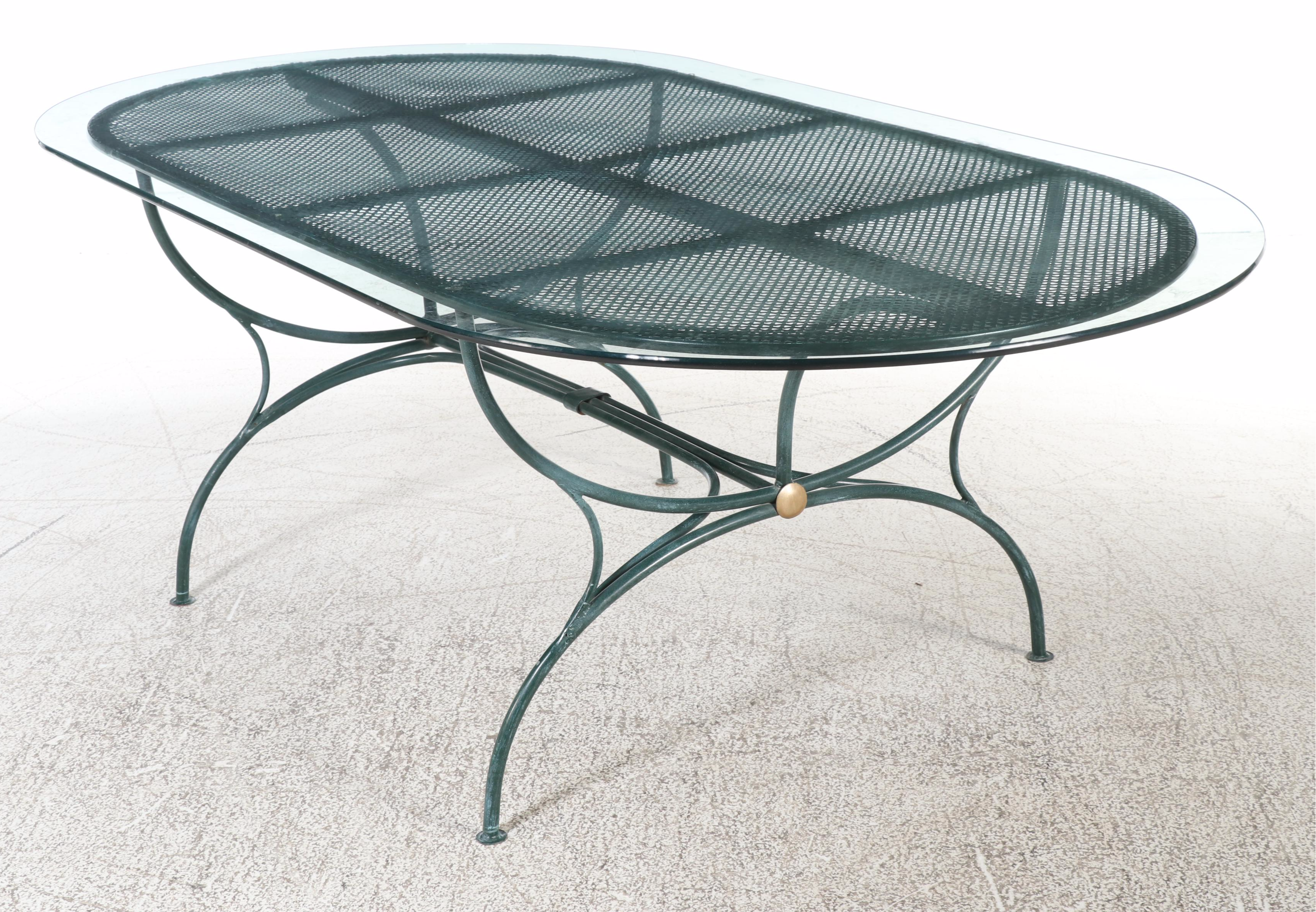 Regency Style Painted Metal Table with Glass Top