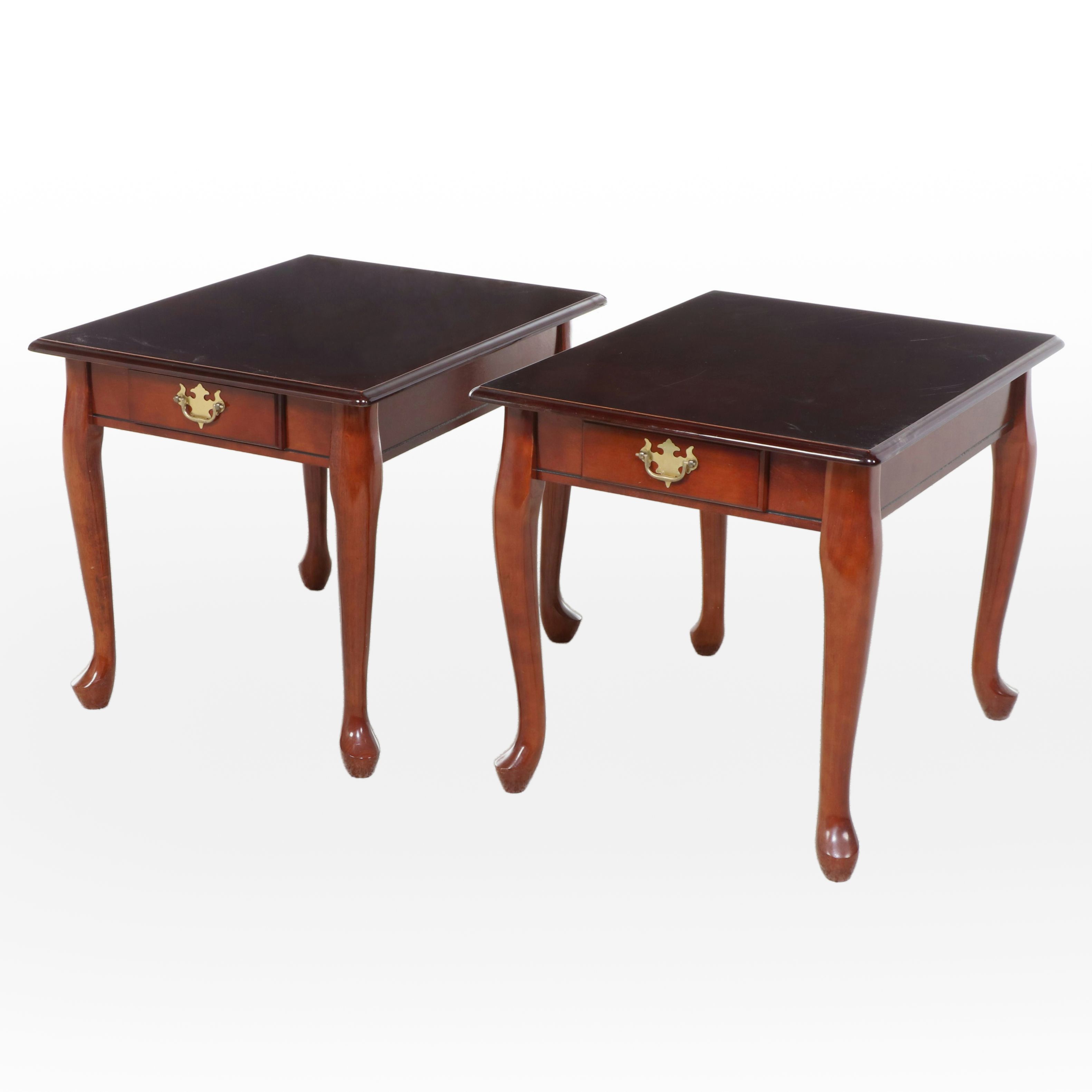 Pair of Queen Anne Style Cherry Finish End Tables
