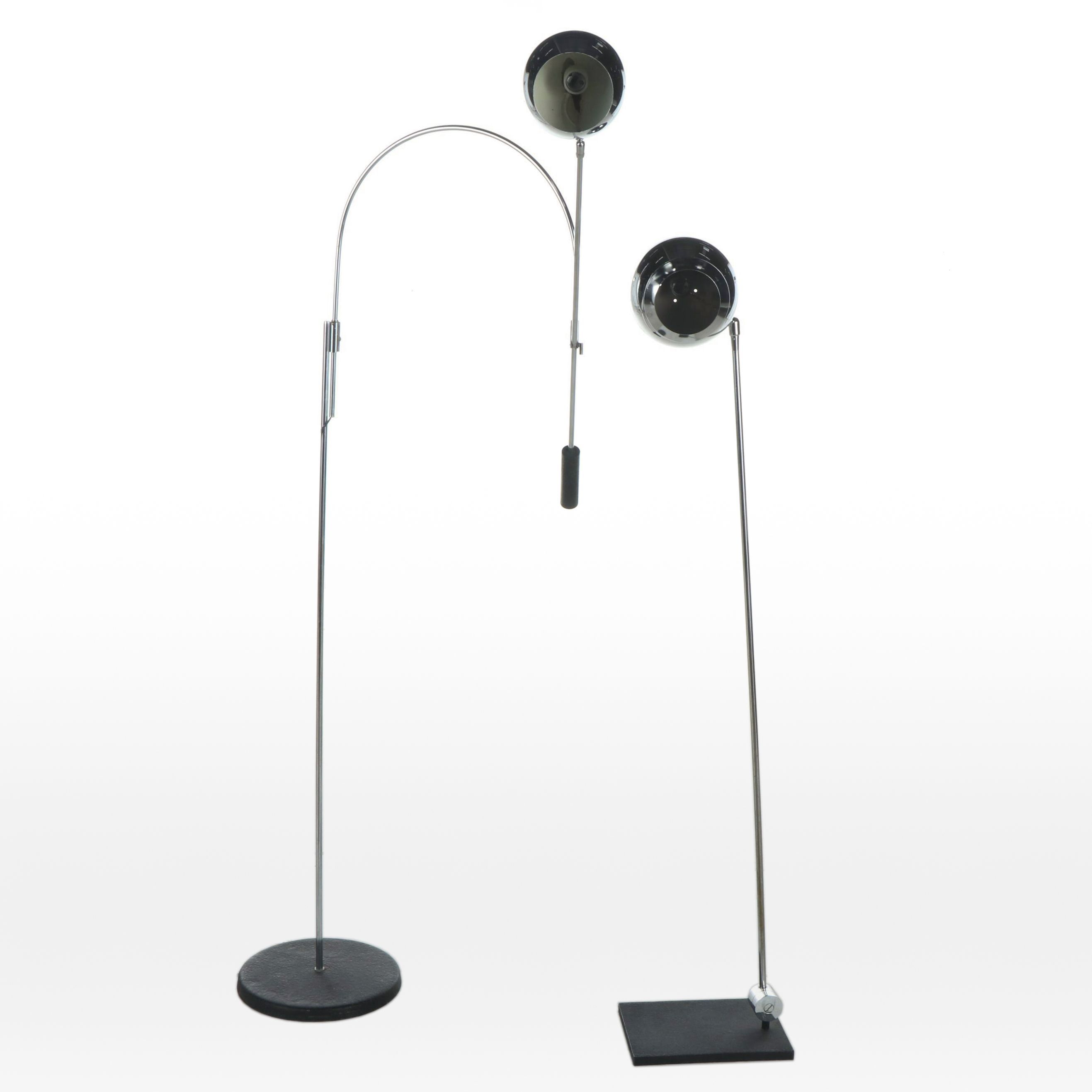 Chromed Metal Eyeball Floor Lamp with Adjustable Neck and Other Floor Lamp